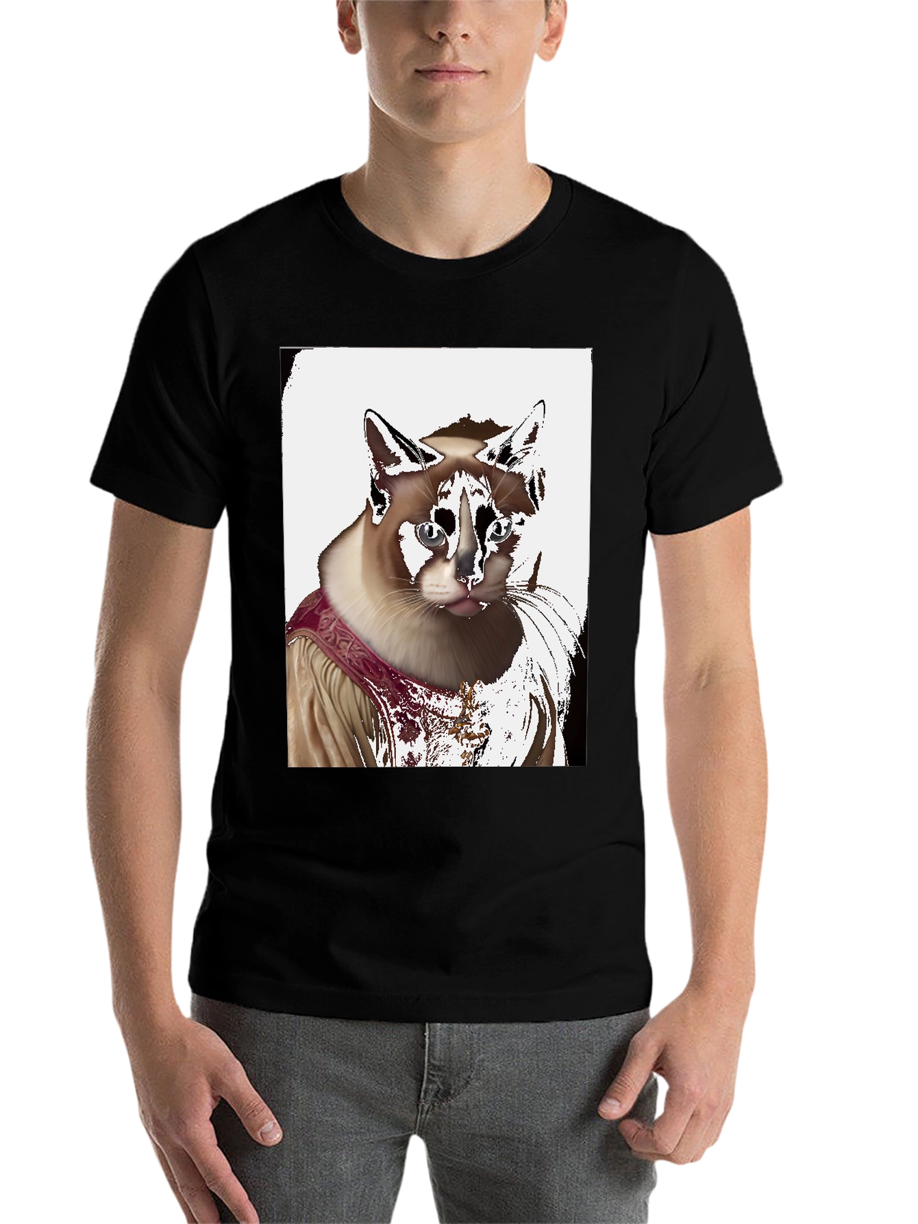 Black Regal Cat Portrait T-Shirt view 7