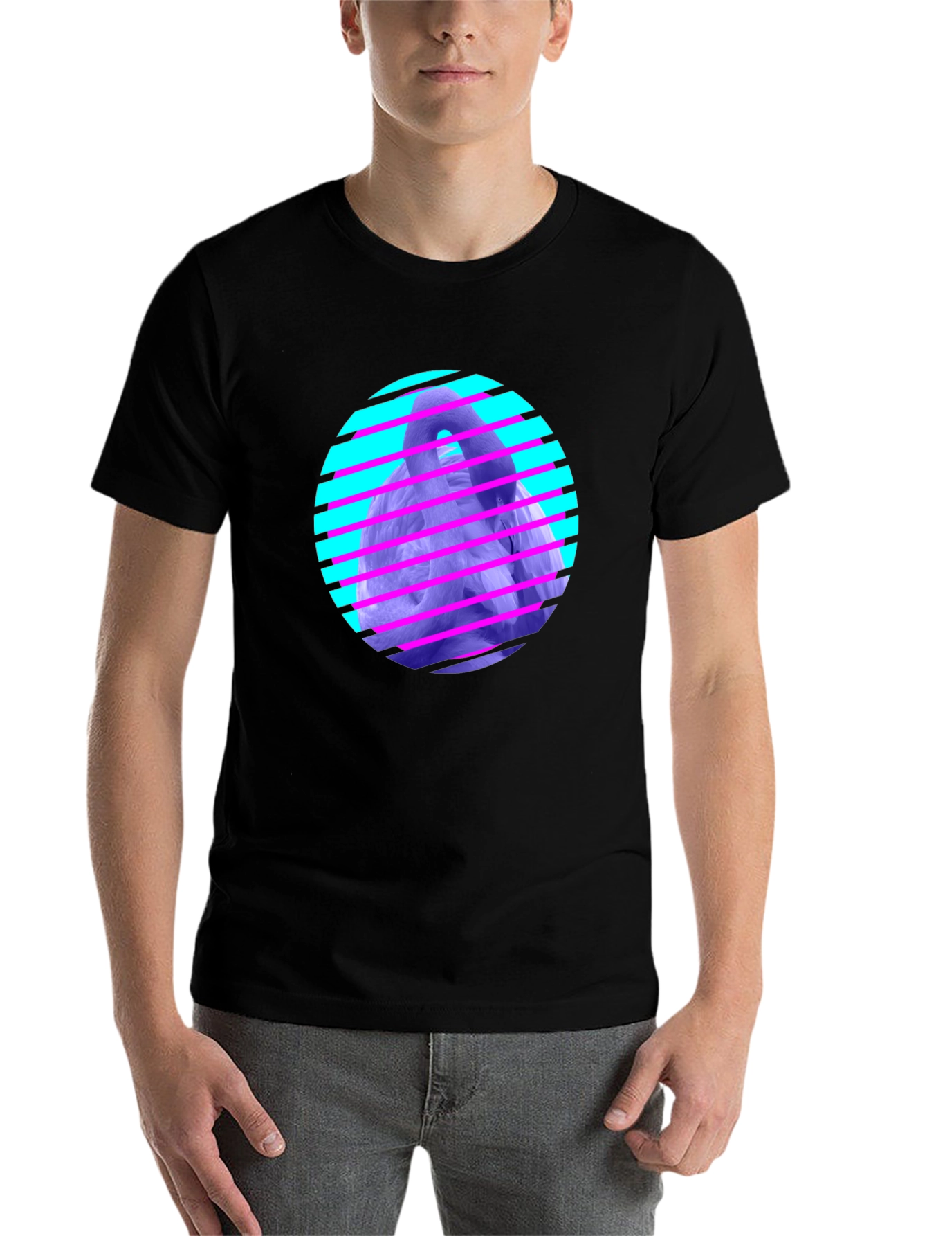 Black Retro Wave Gorilla Graphic Tee - Black Cotton view 7