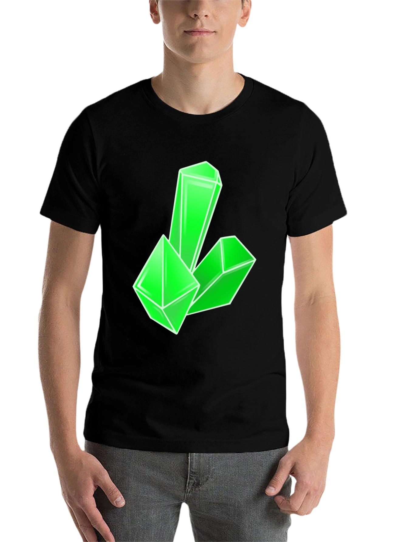 Black Geometric Green Crystal Graphic Tee - Modern Style view 7