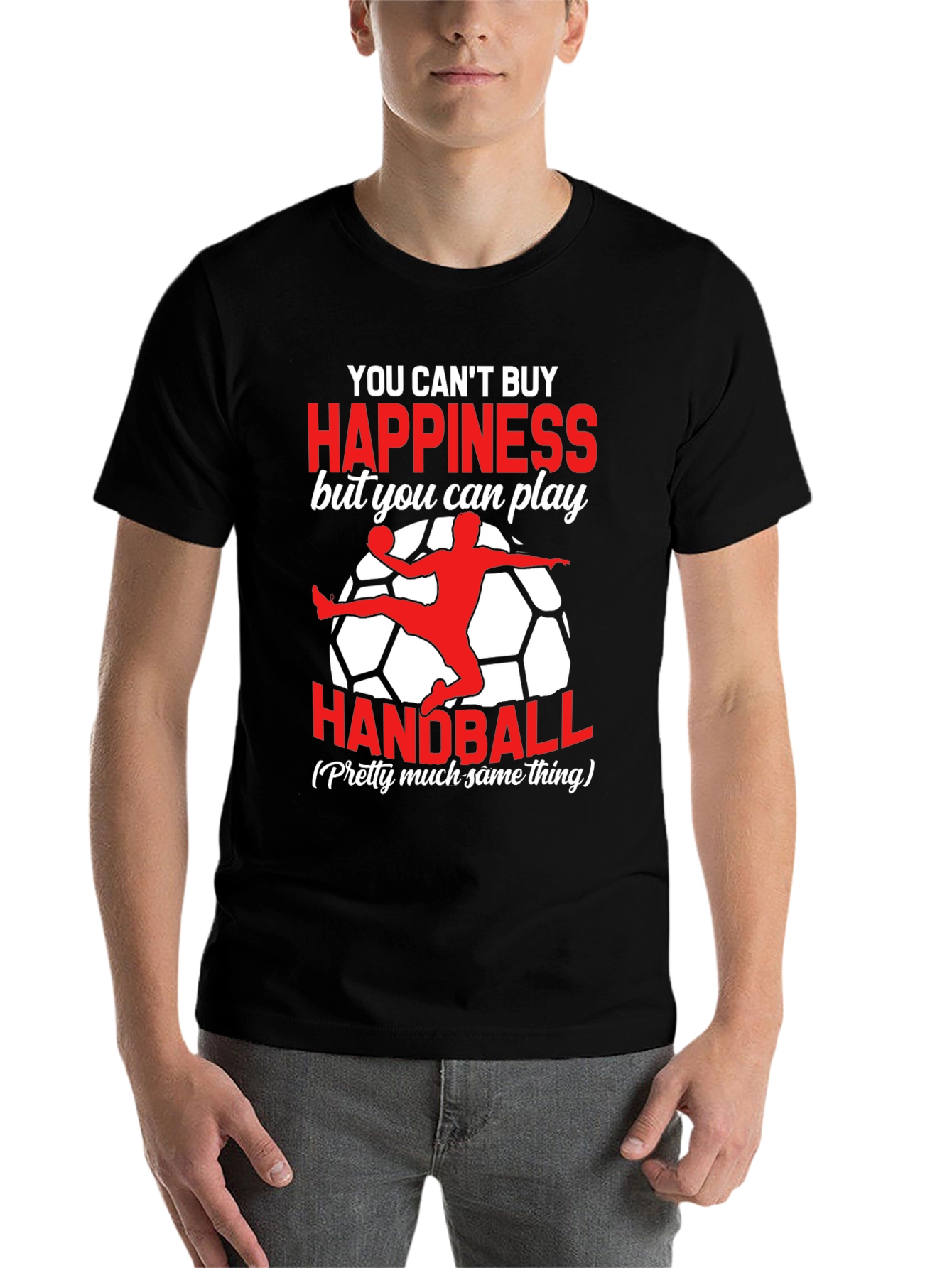 Black Funny Handball T-Shirt - Can't Buy Happiness view 7