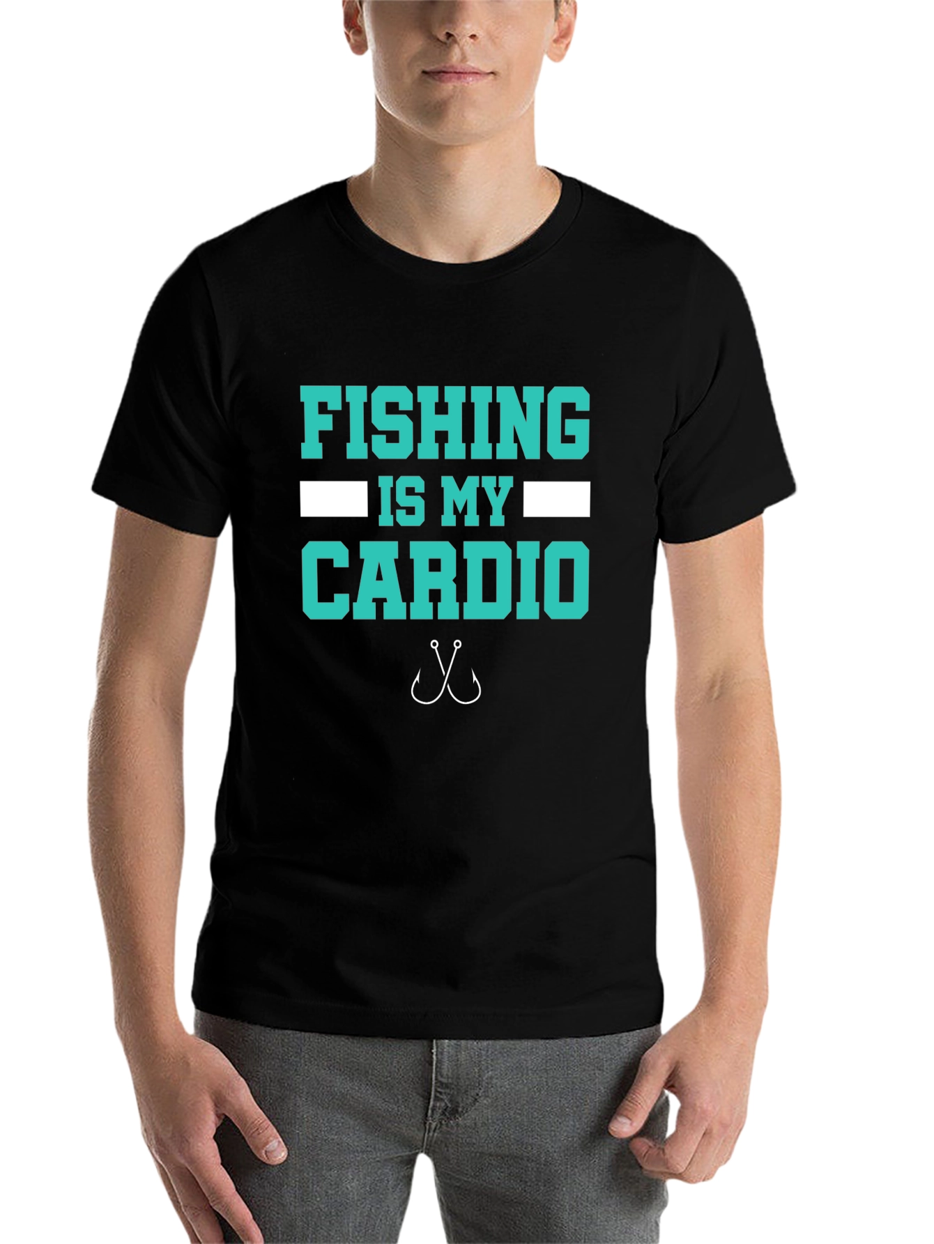 Black Fishing Is My Cardio T-Shirt - Black Cotton Tee view 7