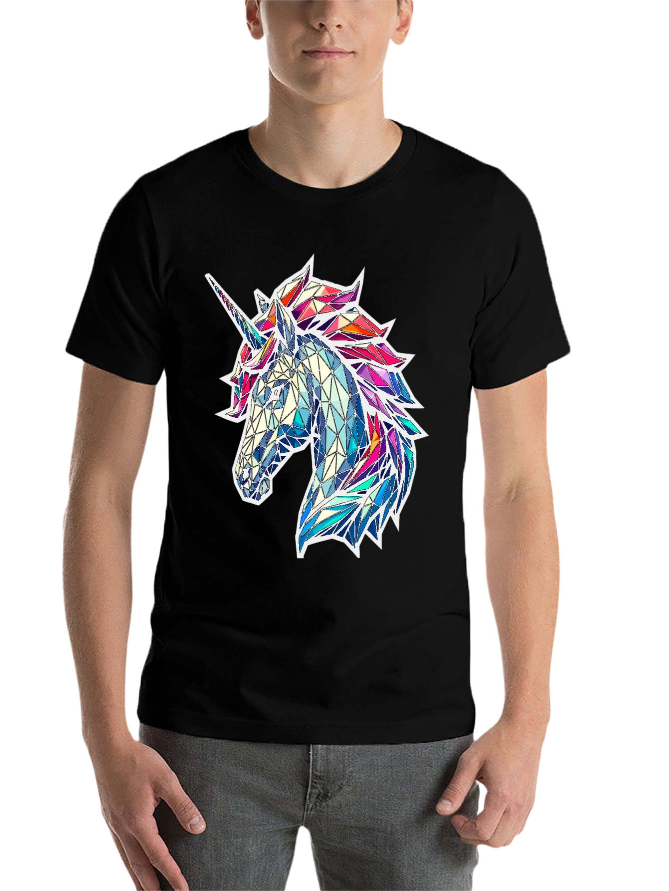 Black Geometric Unicorn Graphic Tee - Black view 7