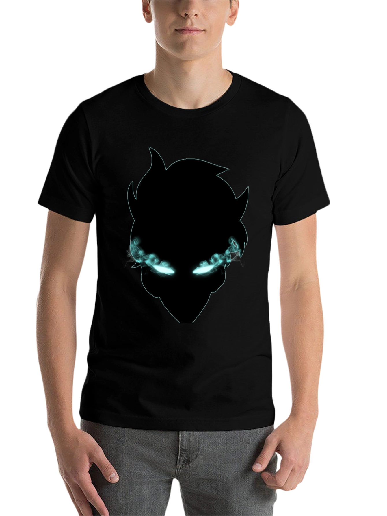 Black Black Graphic Tee: Mystical Glowing Eyes Design view 7