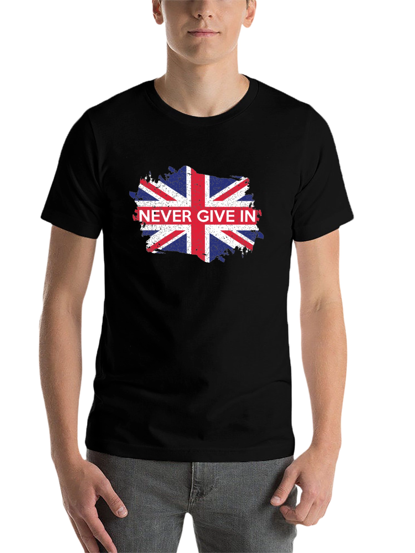 Never Give In UK Flag Graphic Black T-Shirt - 7