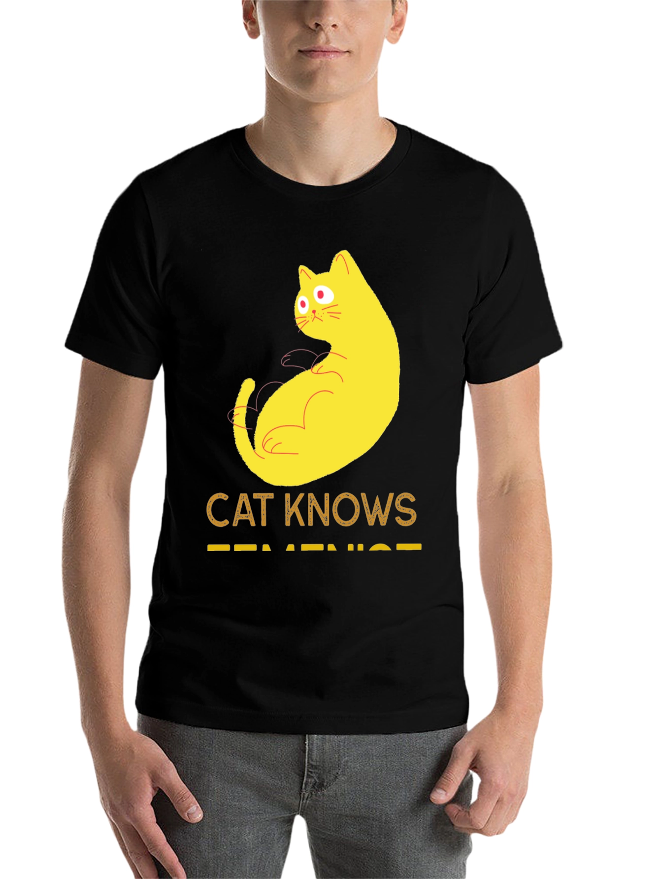 Black Cat Knows Feminist T-Shirt - Black view 7