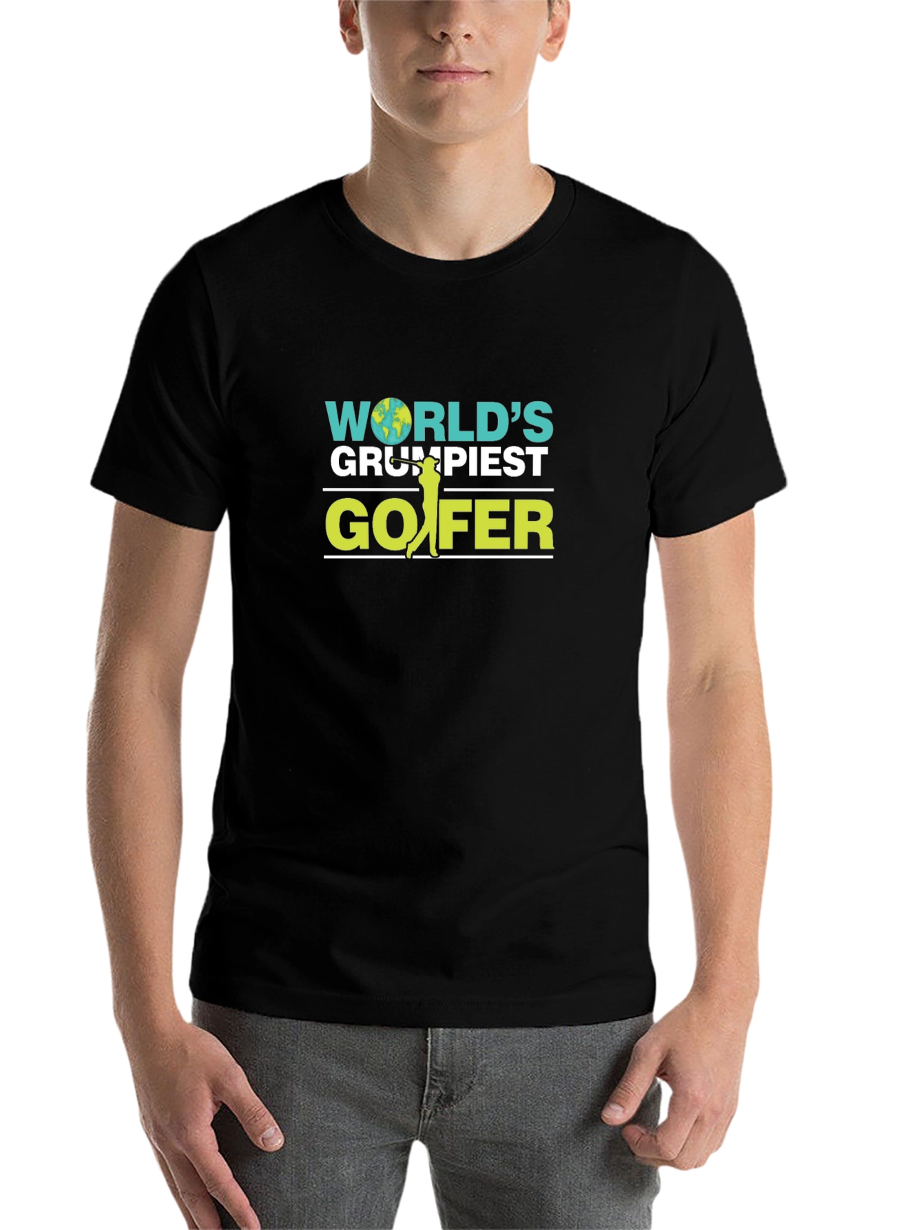 Black World's Grumpiest Golfer Tee - Black Cotton Blend view 7