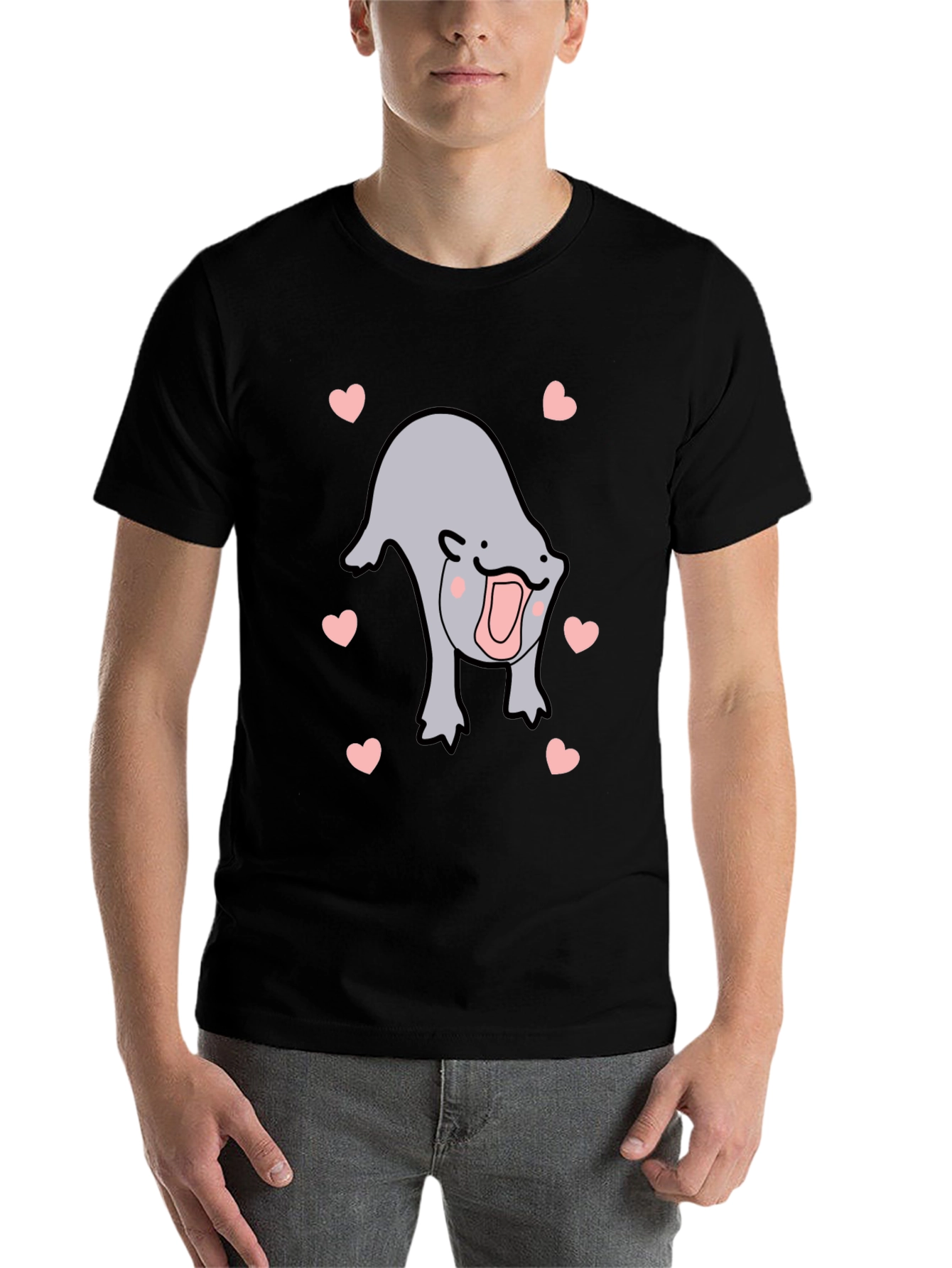 Black Cute Otter Heart Black T-Shirt view 7