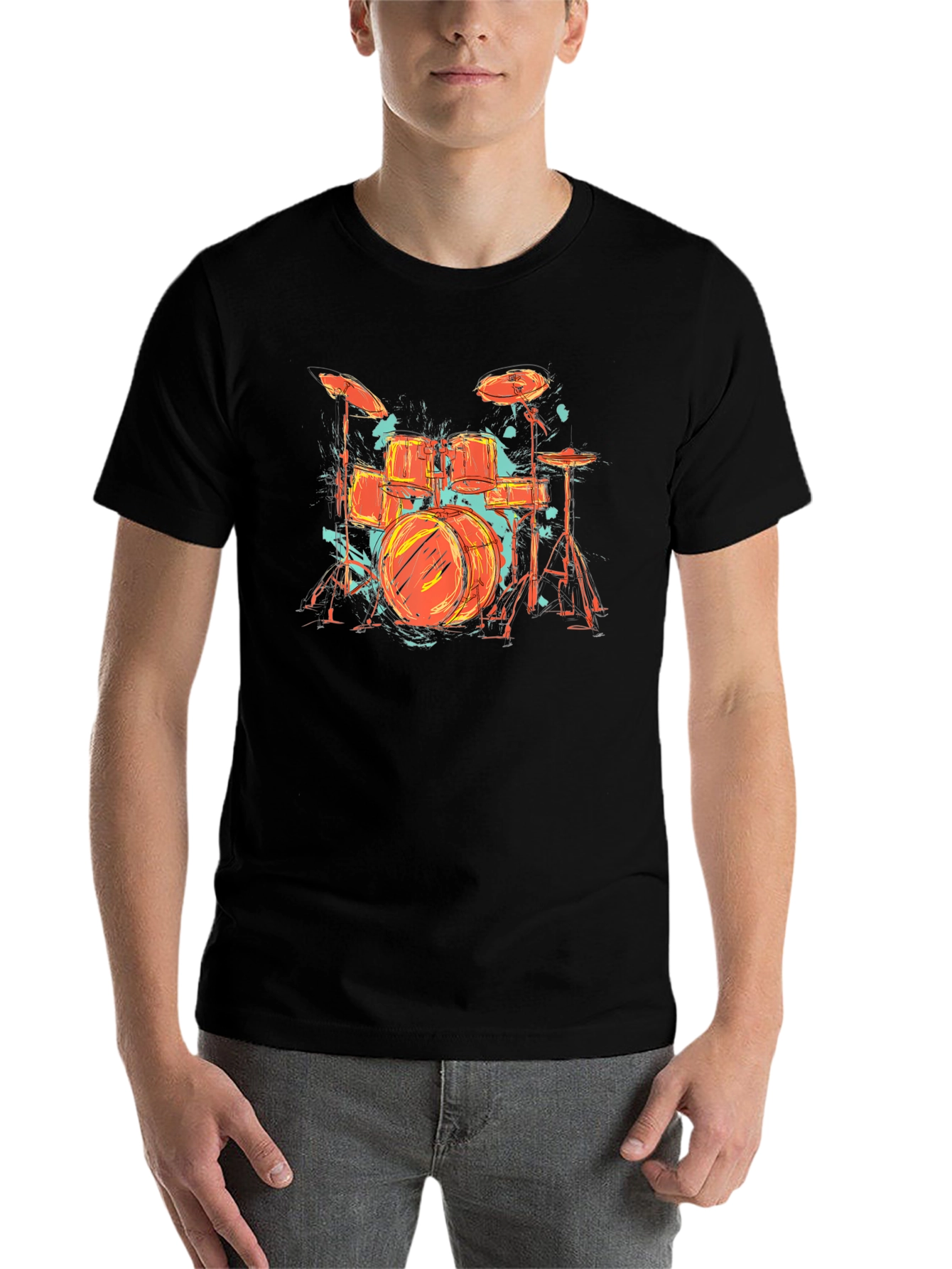 Black Drum Set Graphic Tee - Band Lover's Black T-Shirt view 7