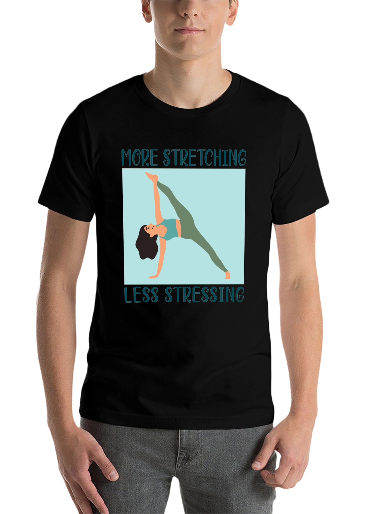 Black Stretching Graphic Tee: More Stretching, Less Stressing view 7