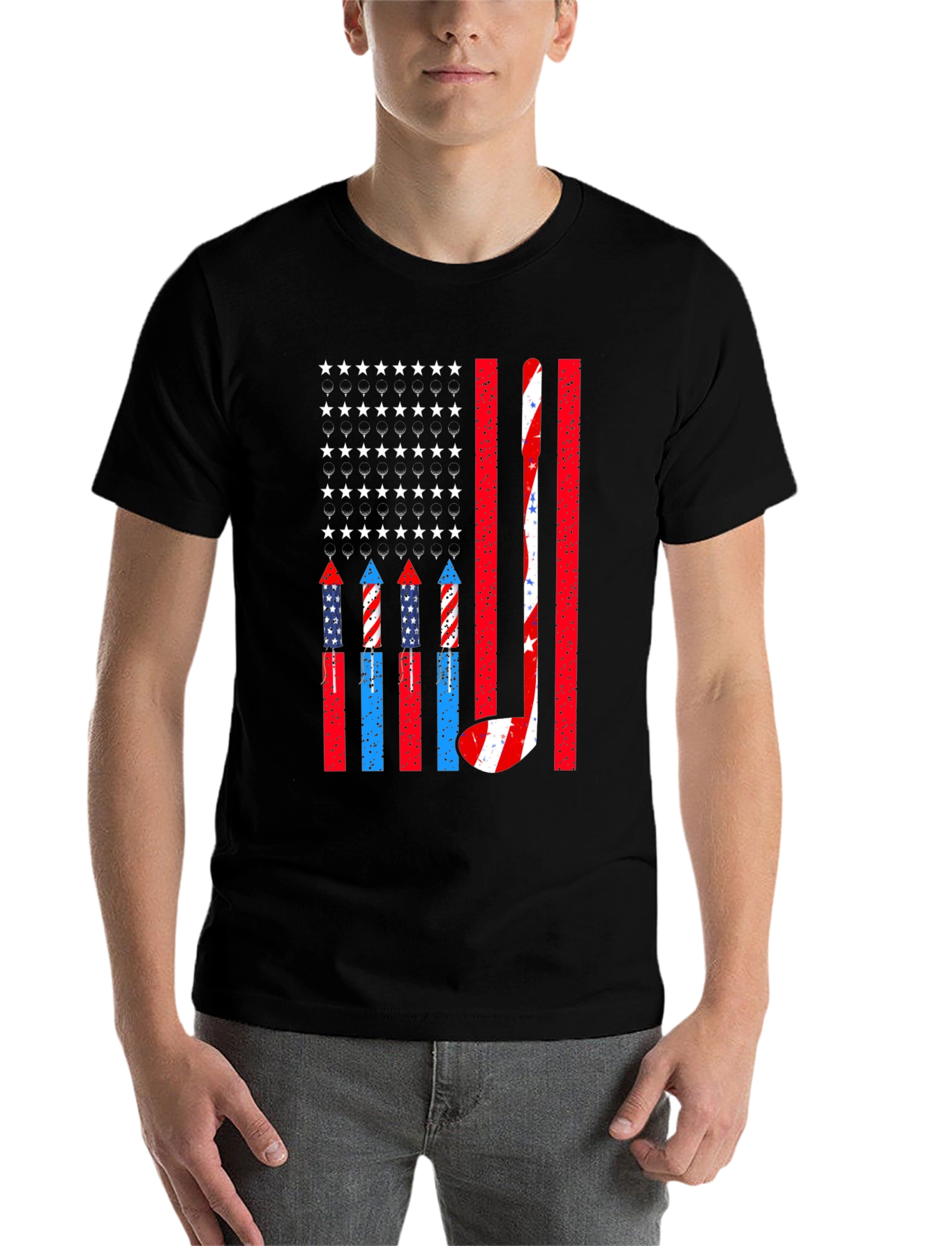 Black Patriotic Hockey USA Flag T-Shirt view 7
