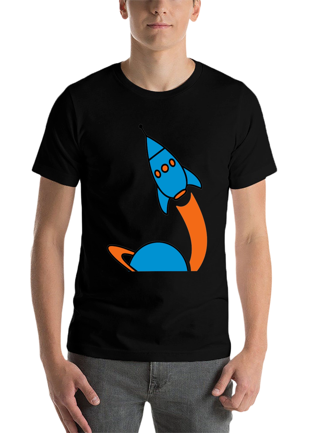Black Retro Rocket Launch Graphic Tee - Black Cotton view 7