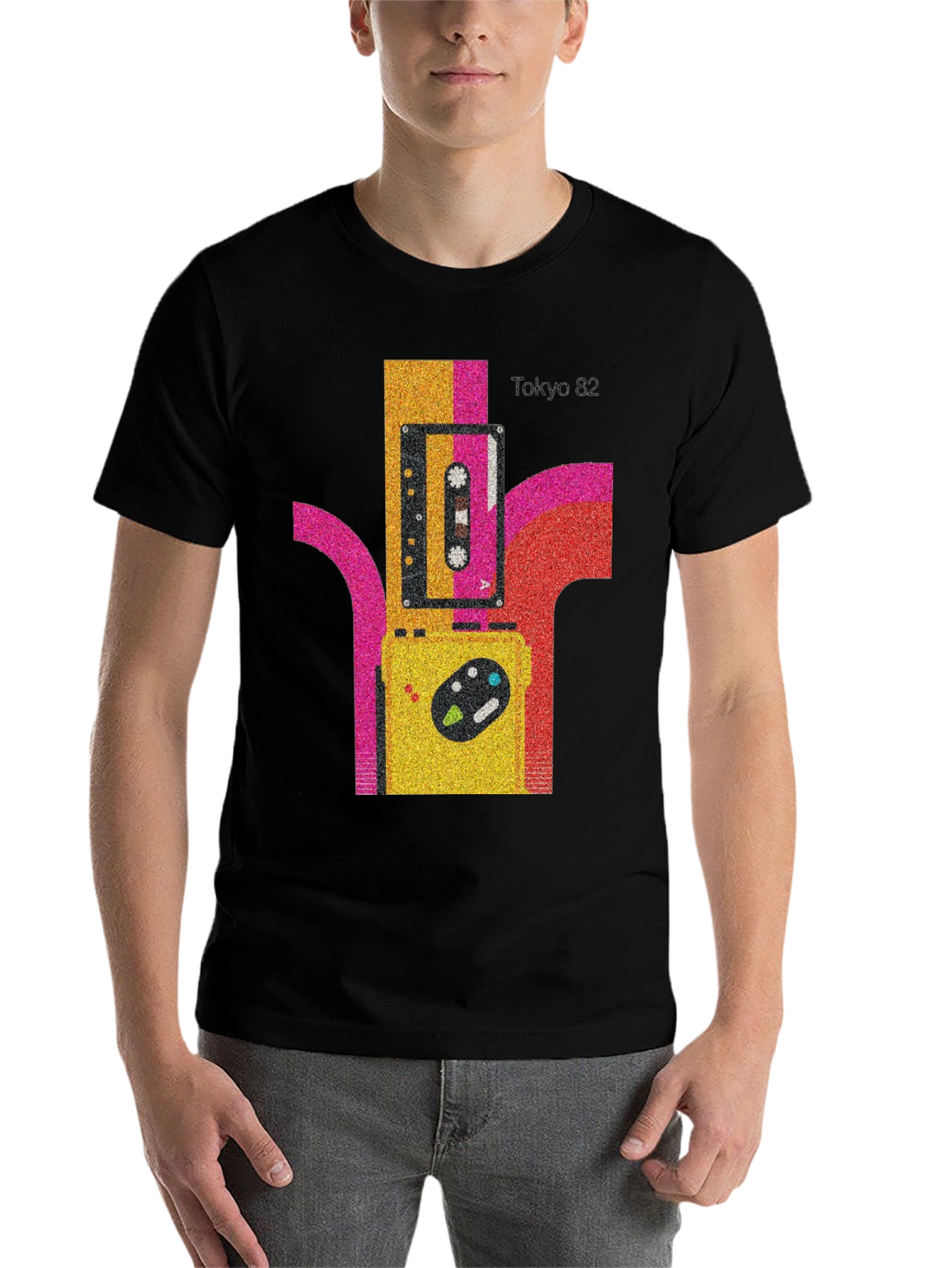Black Tokyo 82 Retro Cassette Player Graphic Tee view 7