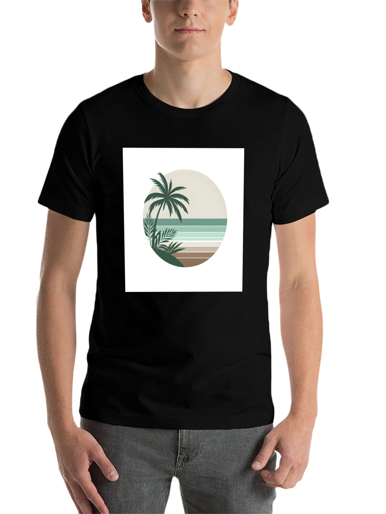 Black Retro Palm Tree Beach T-Shirt view 7
