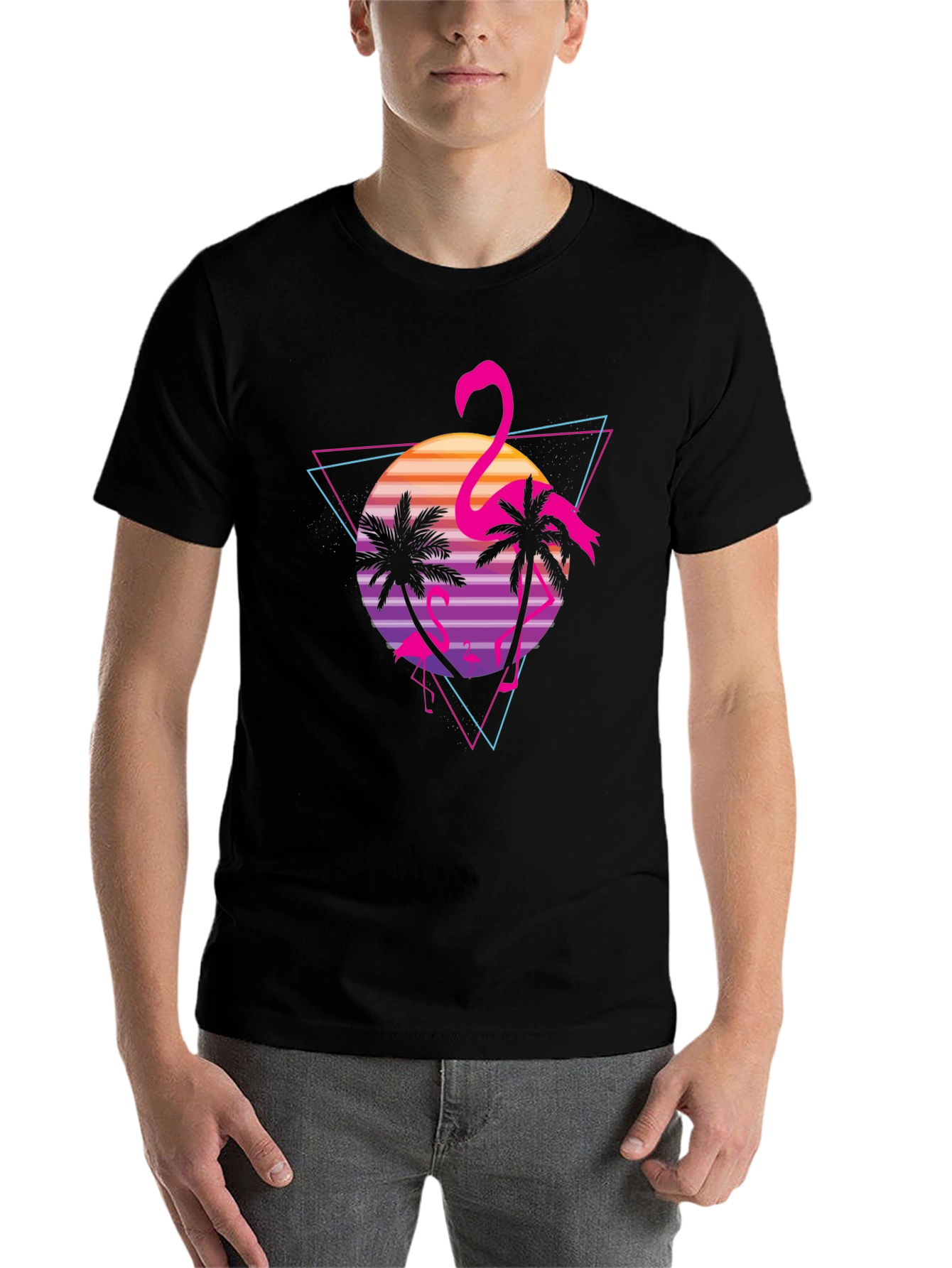 Black Retro Flamingo Sunset Graphic Tee view 7