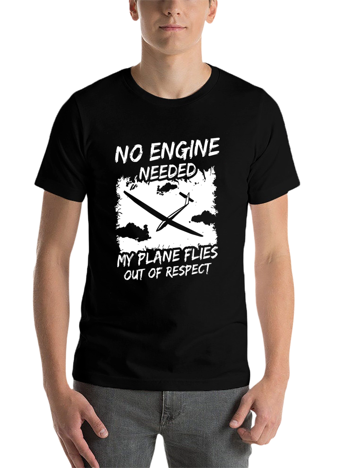 Black No Engine Needed T-Shirt, Glider Plane Design view 7