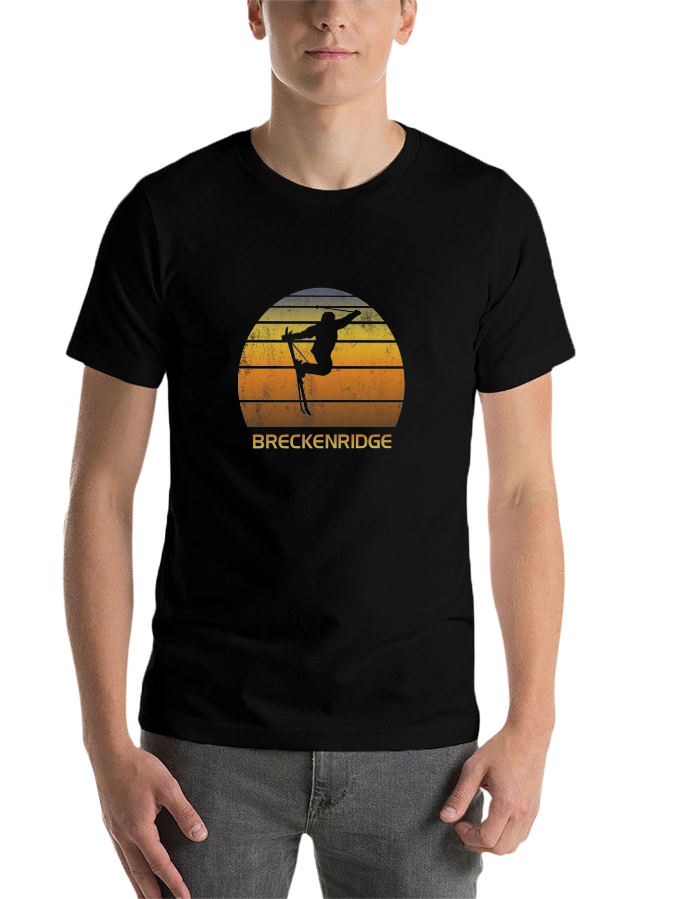 Black Breckenridge Ski T-Shirt Retro Sunset Black Tee view 7