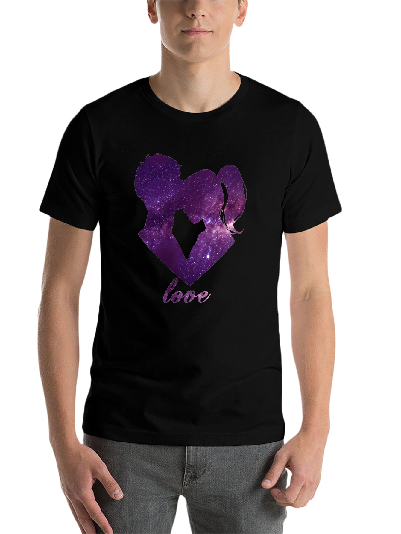 Black Galaxy Love T-Shirt - Romantic Couple Design view 7