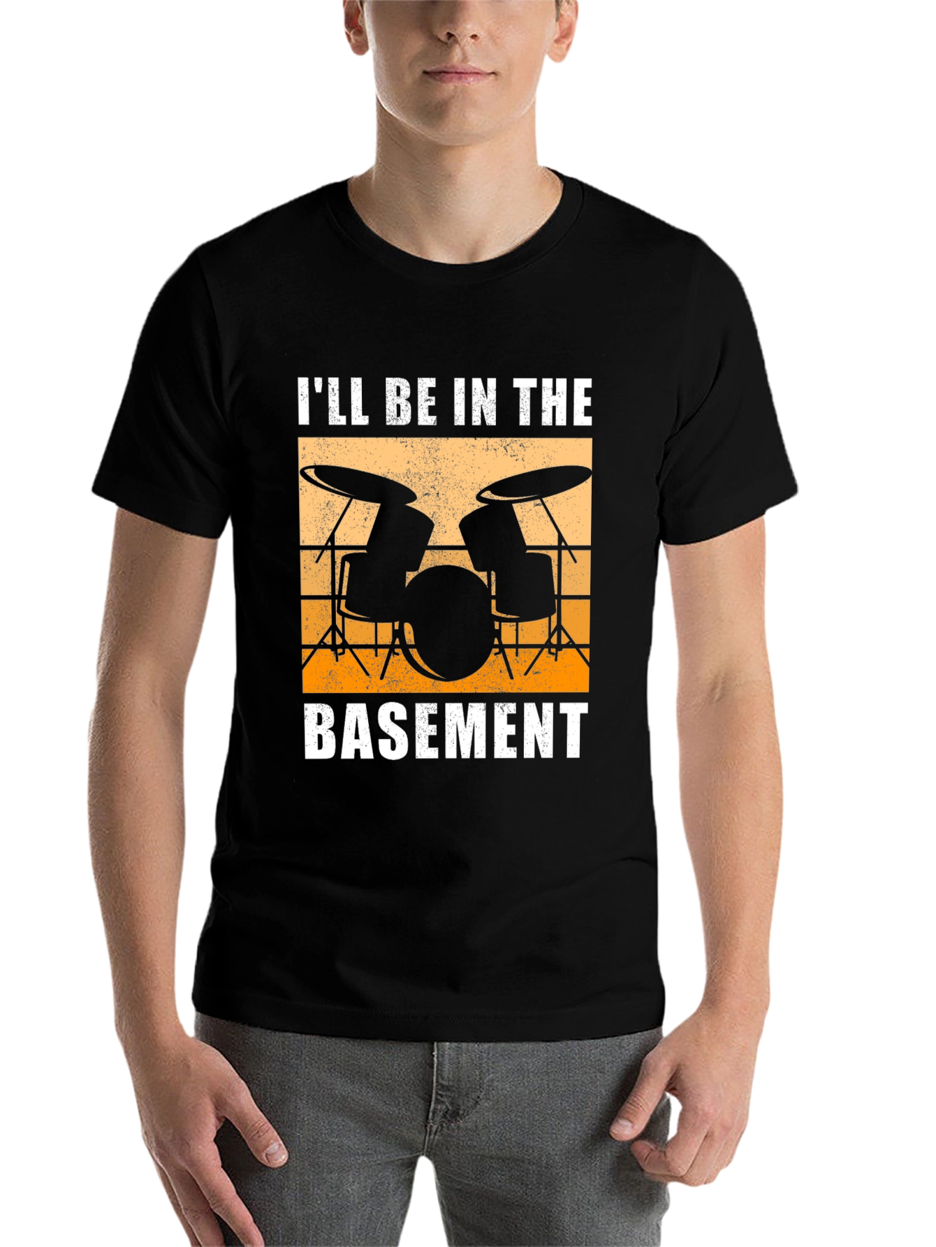 Black I'll Be In The Basement Drum Set T-Shirt view 7