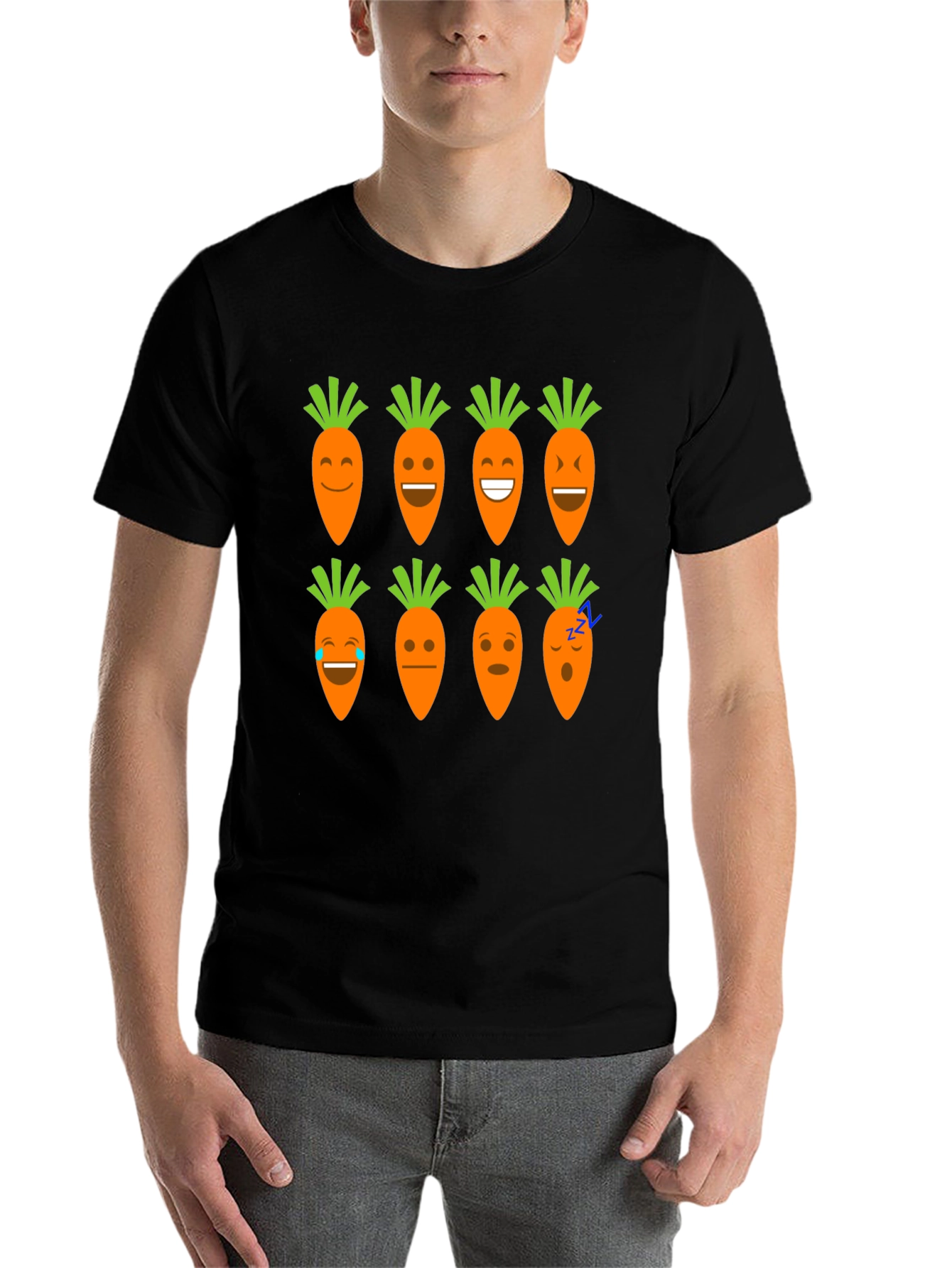 Black Funny Carrot Emoji Graphic Black T-Shirt view 7