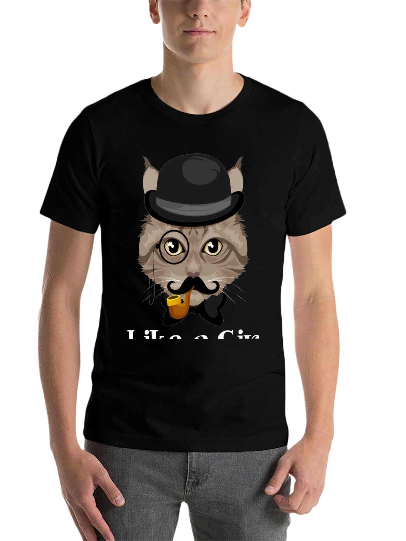 Black Cat Gentleman T-Shirt - Sophisticated Feline Design view 7