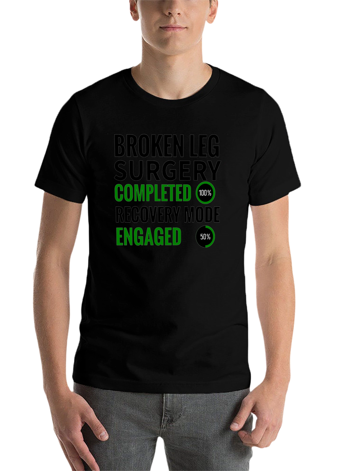 Black Broken Leg Surgery Recovery Mode T-Shirt view 7