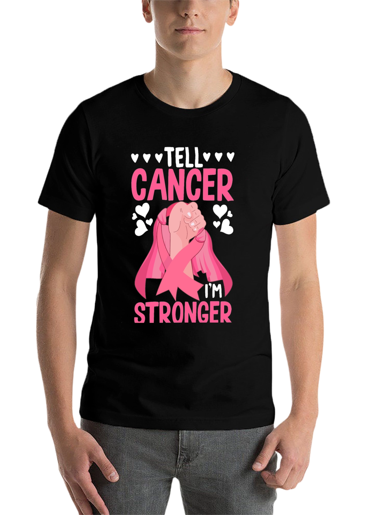 Black Tell Cancer I'm Stronger T-Shirt view 7