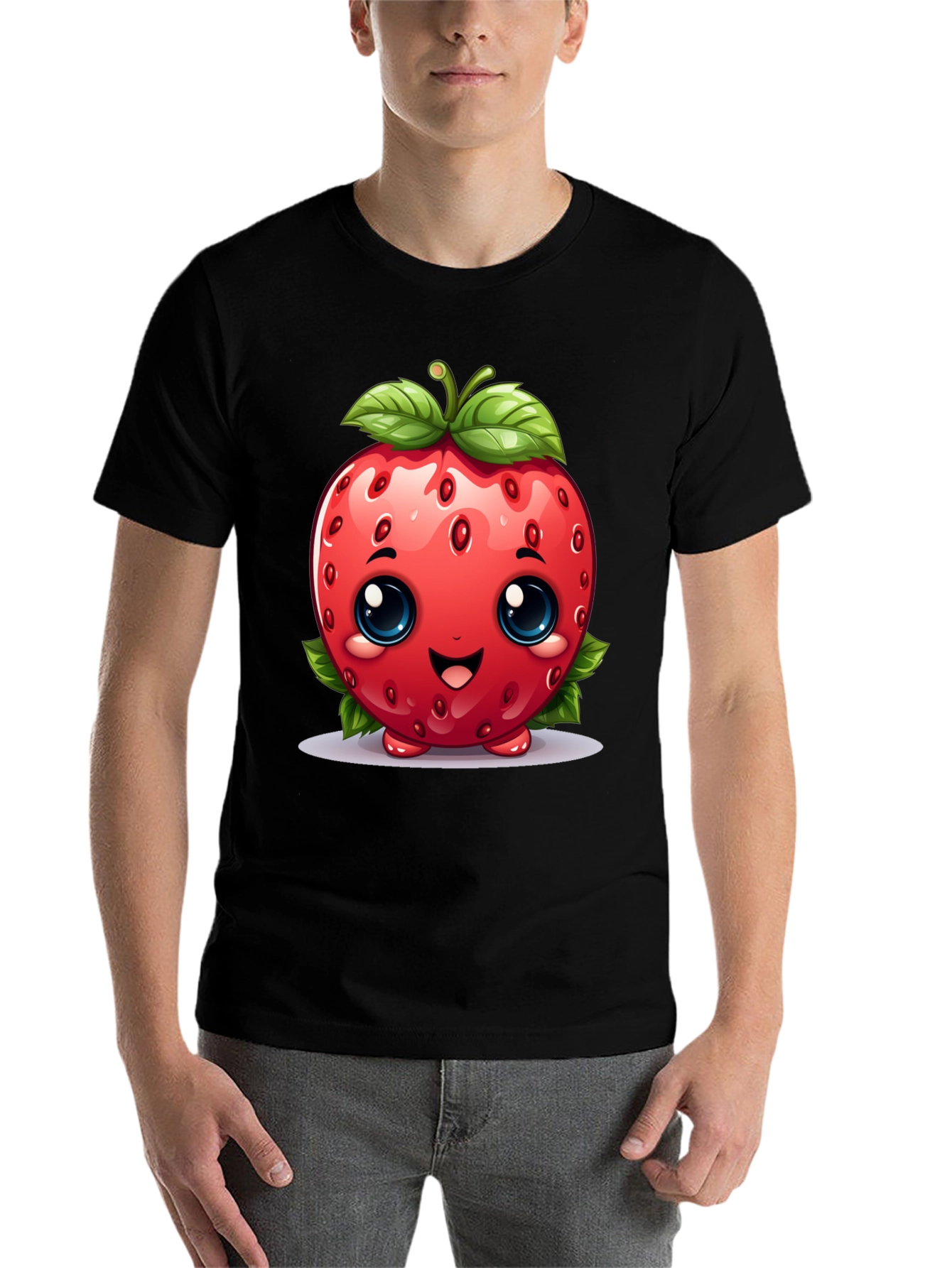 Black Cute Strawberry Character Black T-shirt view 7