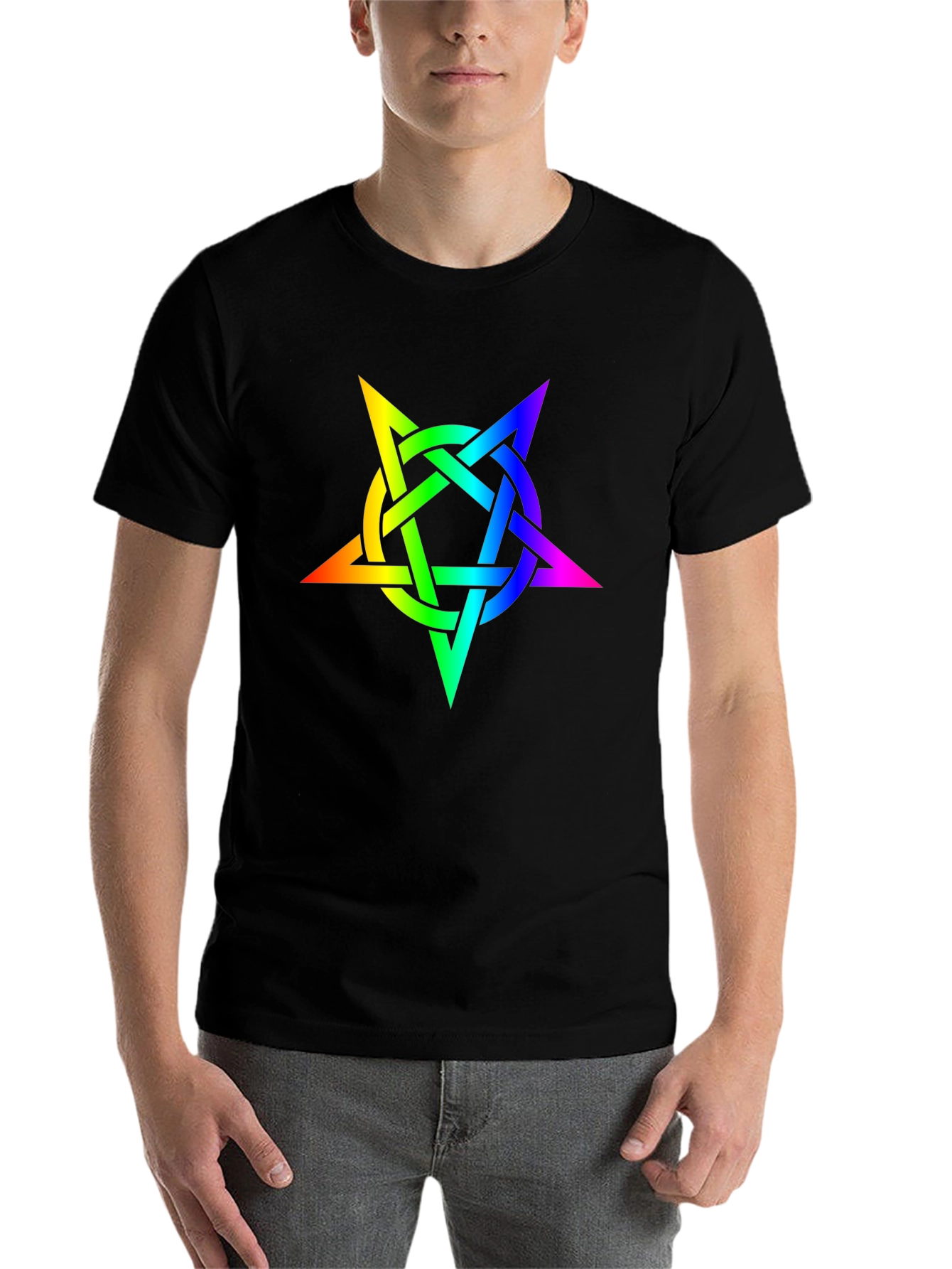 Black Rainbow Pentagram Black T-Shirt view 7