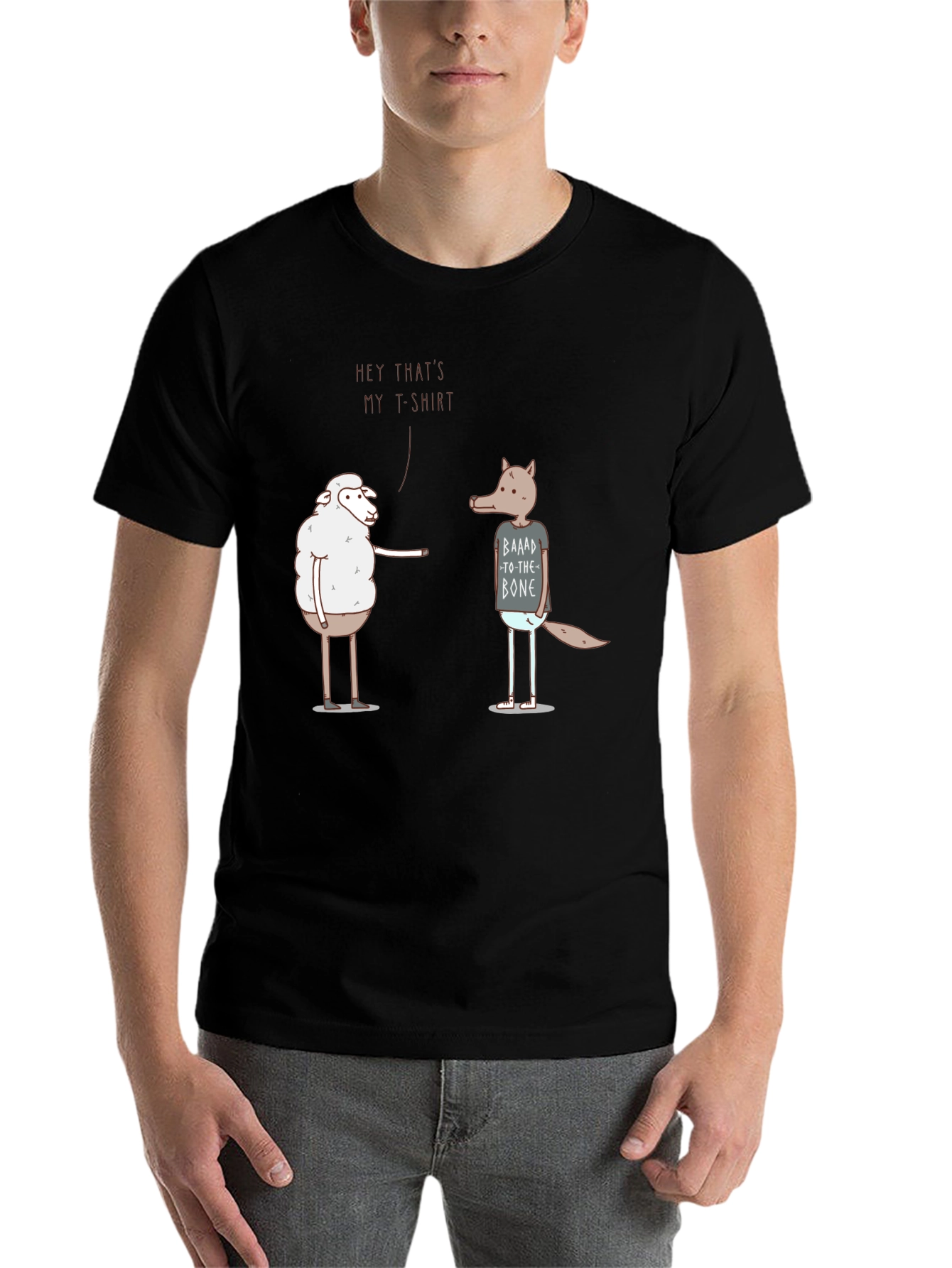 Black Funny Sheep & Wolf Graphic T-Shirt - Hey That's My T-Shirt! view 7