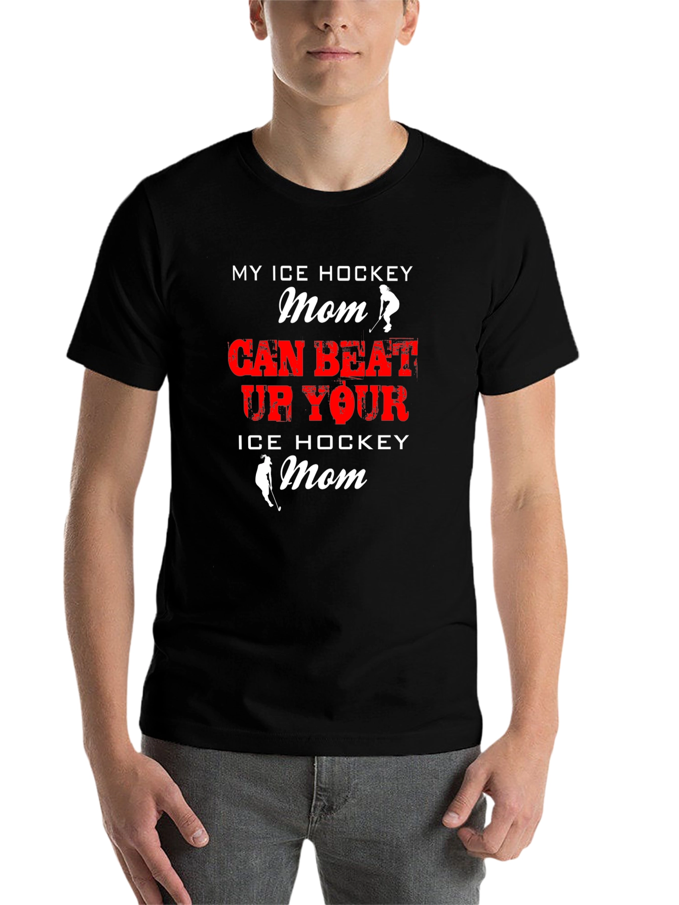 Black My Ice Hockey Mom Can Beat Up Your Mom Black T-Shirt view 7