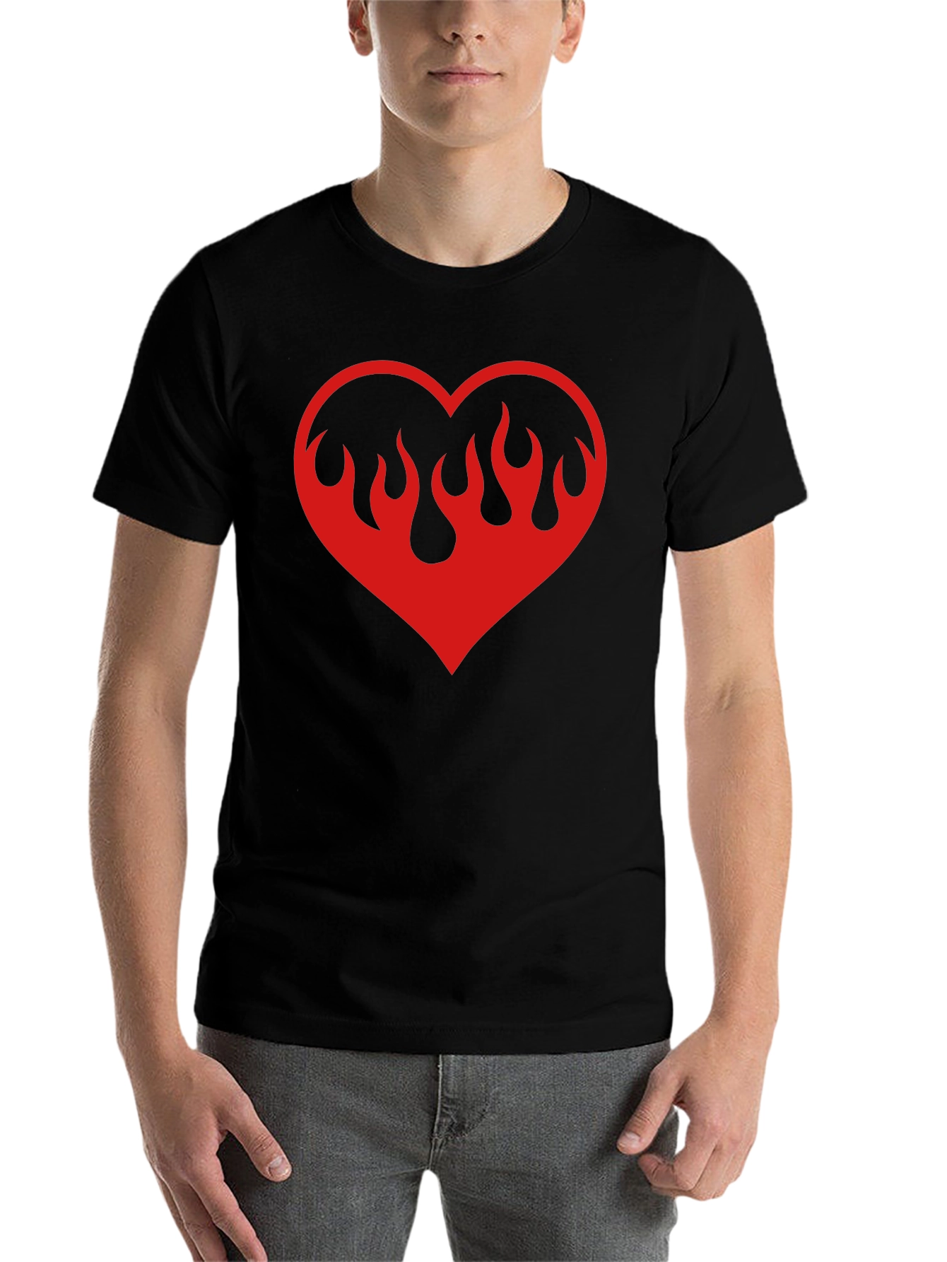 Black Flaming Heart Graphic Tee - Black Cotton Blend view 7