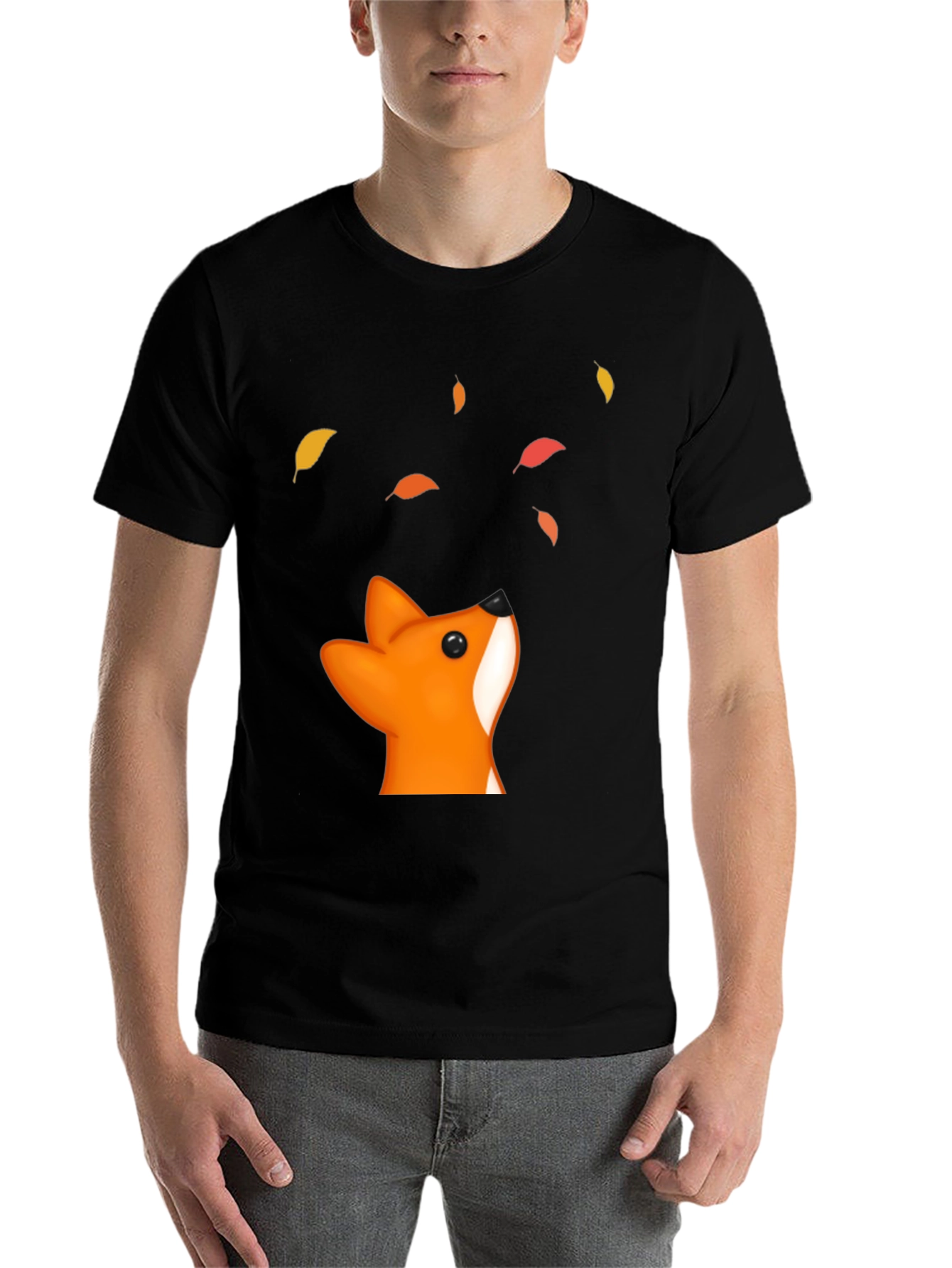 Black Fox & Falling Leaves Graphic T-Shirt - Black view 7