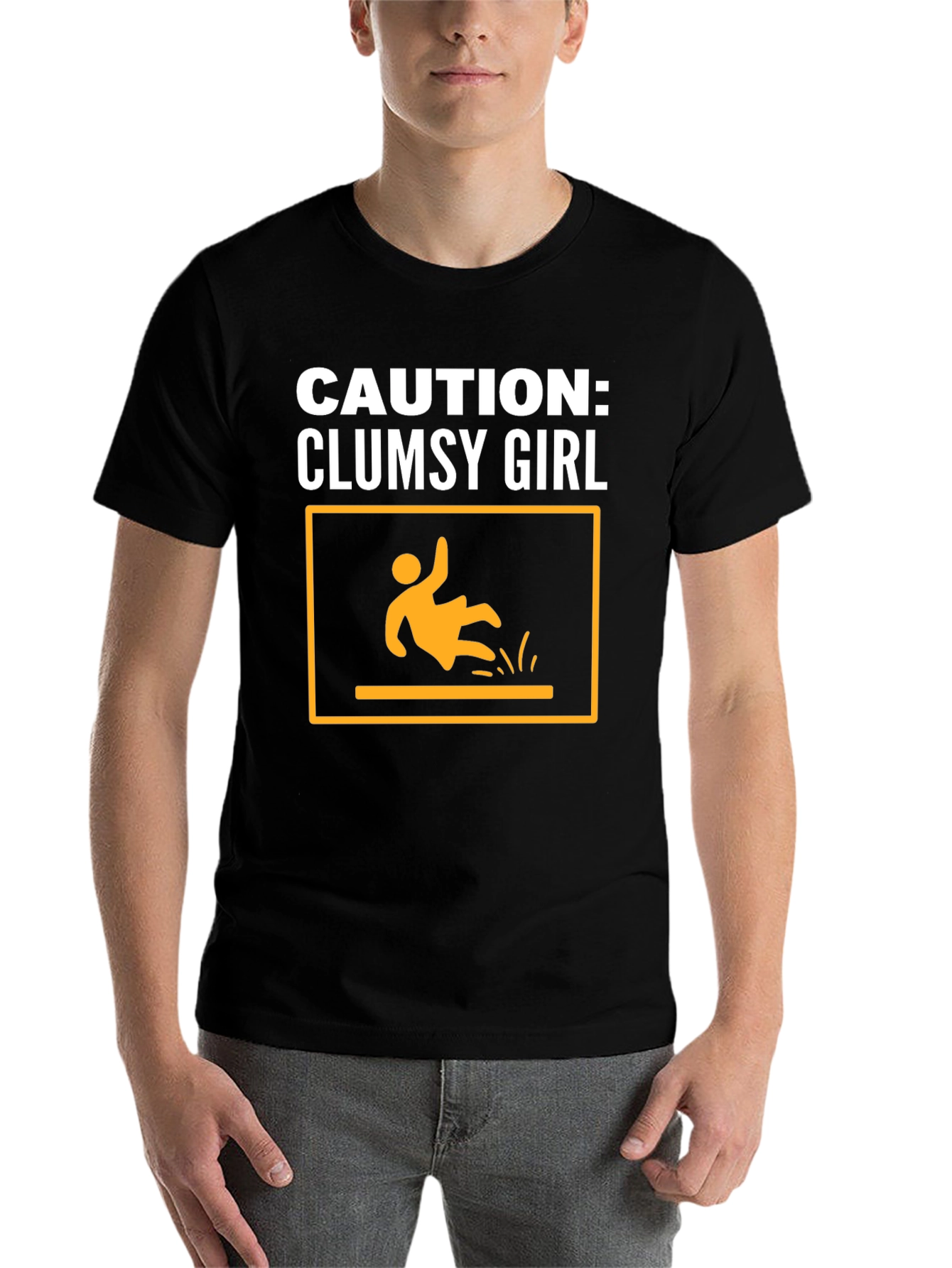Black Caution: Clumsy Girl Graphic Tee - Unisex view 7