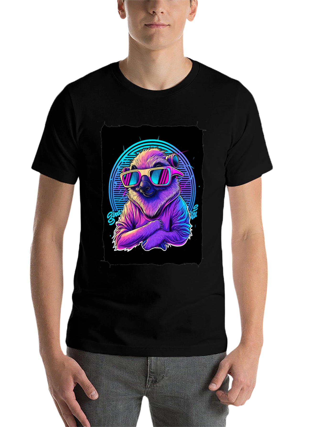 Black Retro Sloth T-Shirt - 80s Vibes view 7