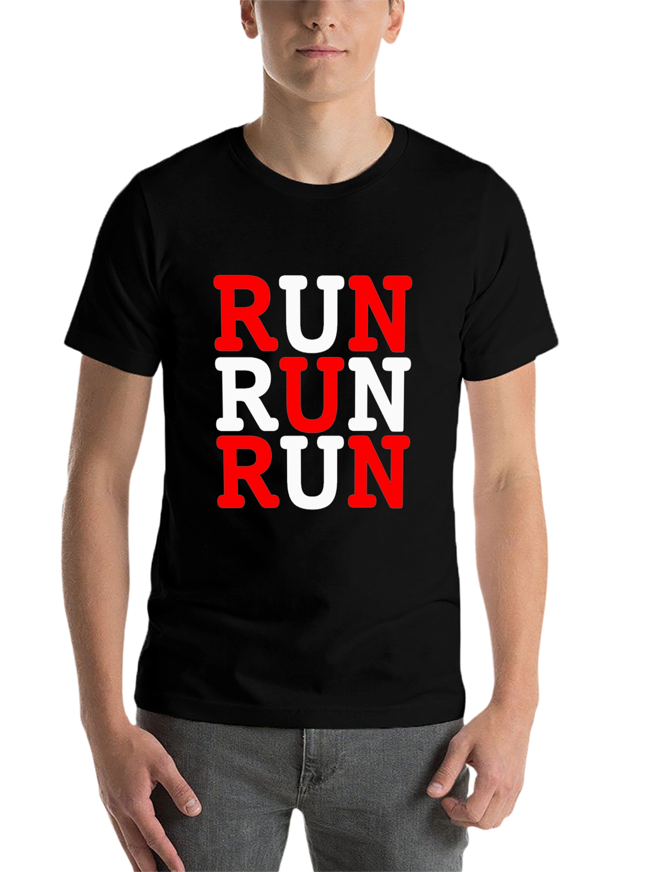 Black Run Graphic Print Men's Black T-Shirt view 7