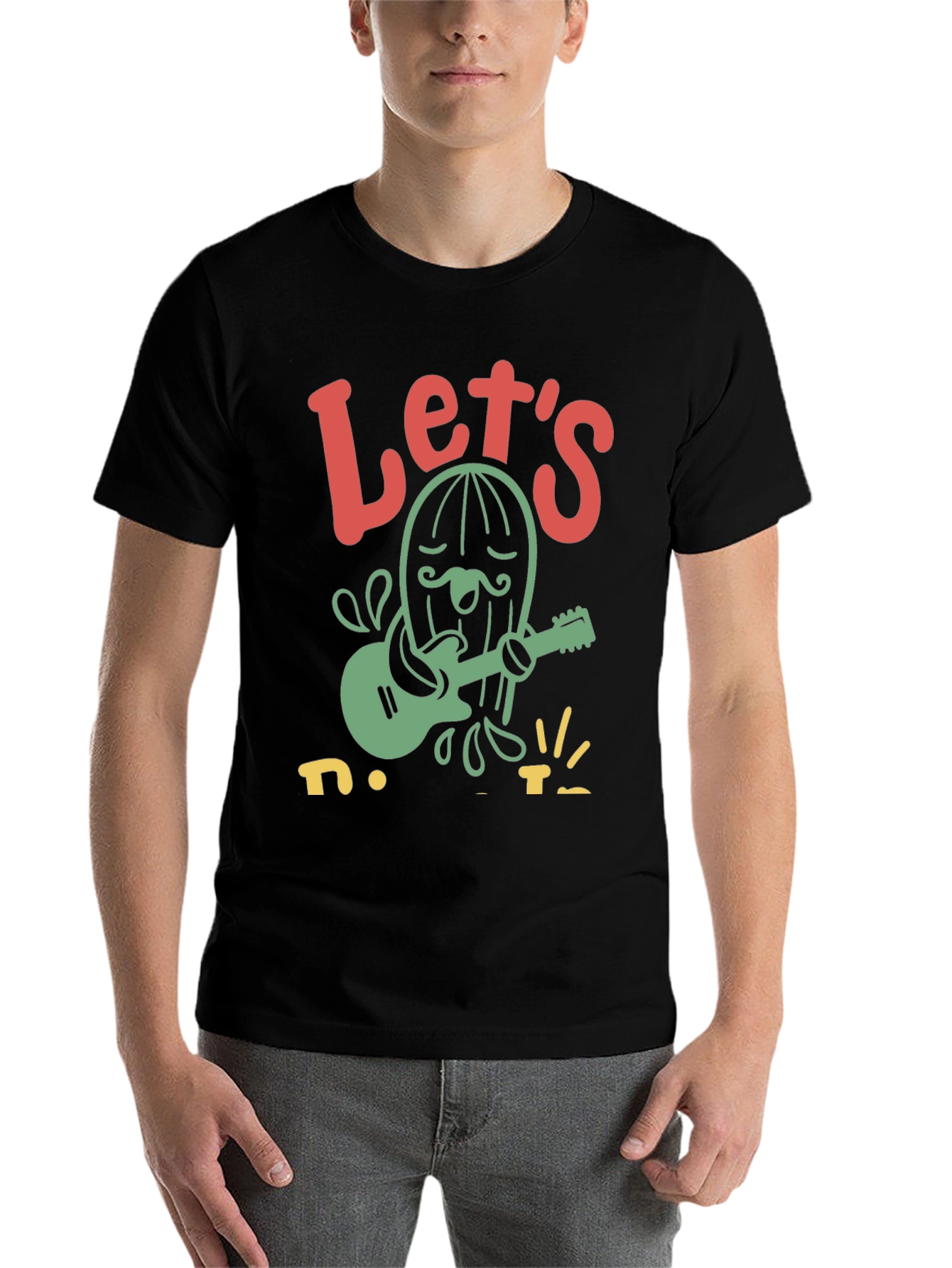 Black Let's Rock! Cactus Musician Graphic Tee view 7