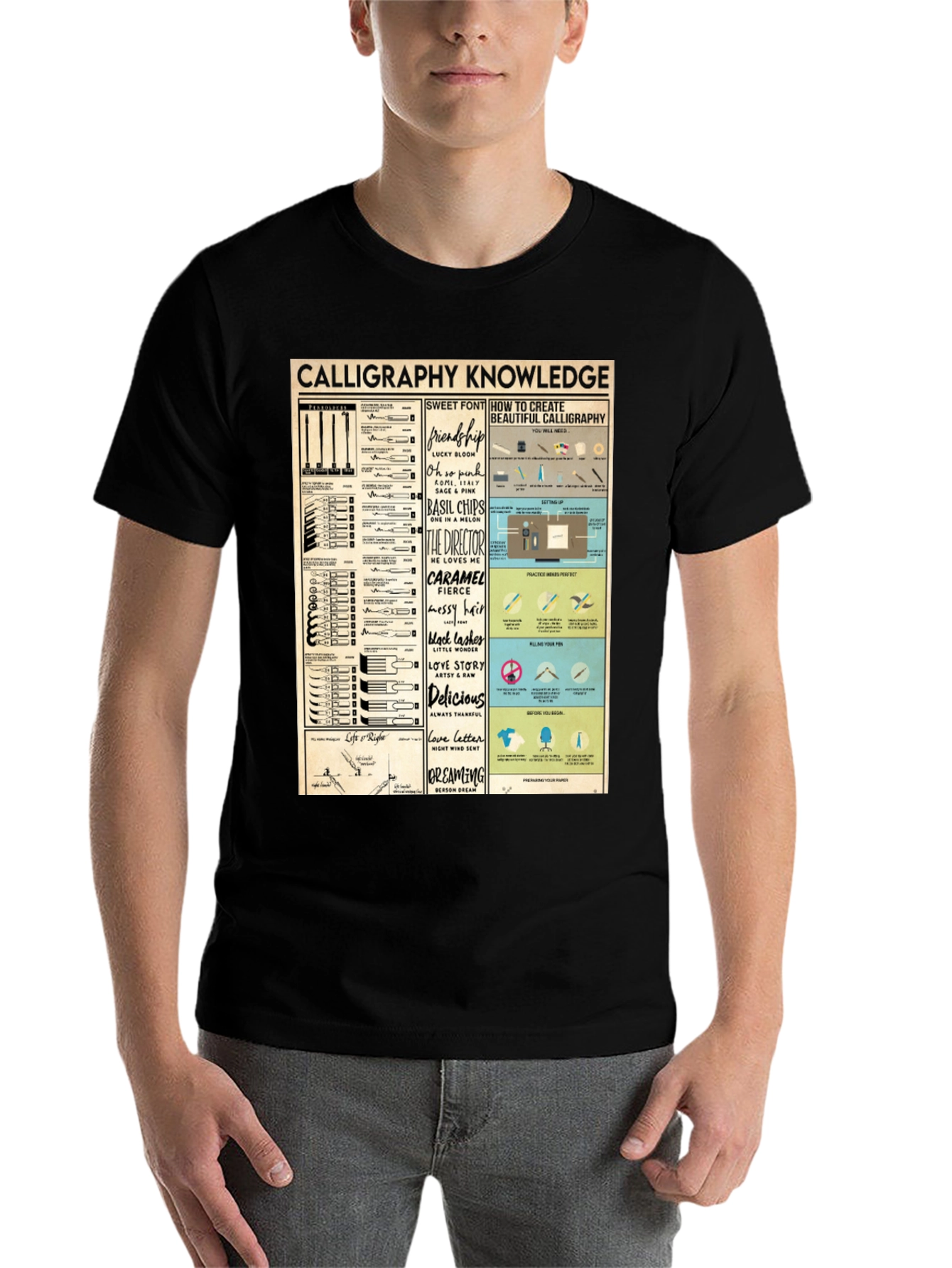 Black Calligraphy Knowledge Graphic T-Shirt view 7
