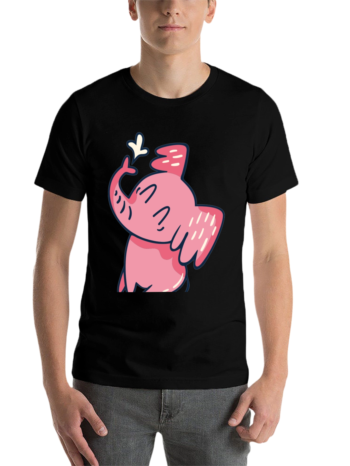 Black Cute Pink Elephant Graphic T-Shirt view 7