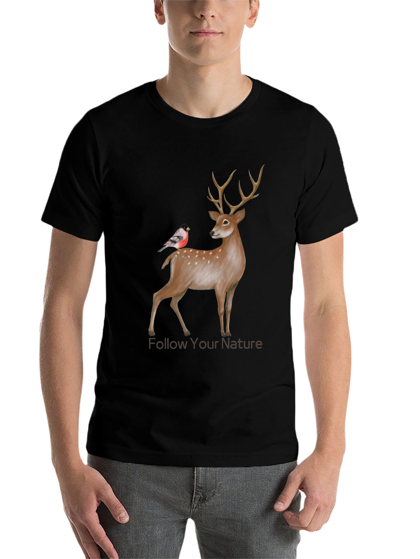Black Nature Deer & Bird Graphic Tee view 7
