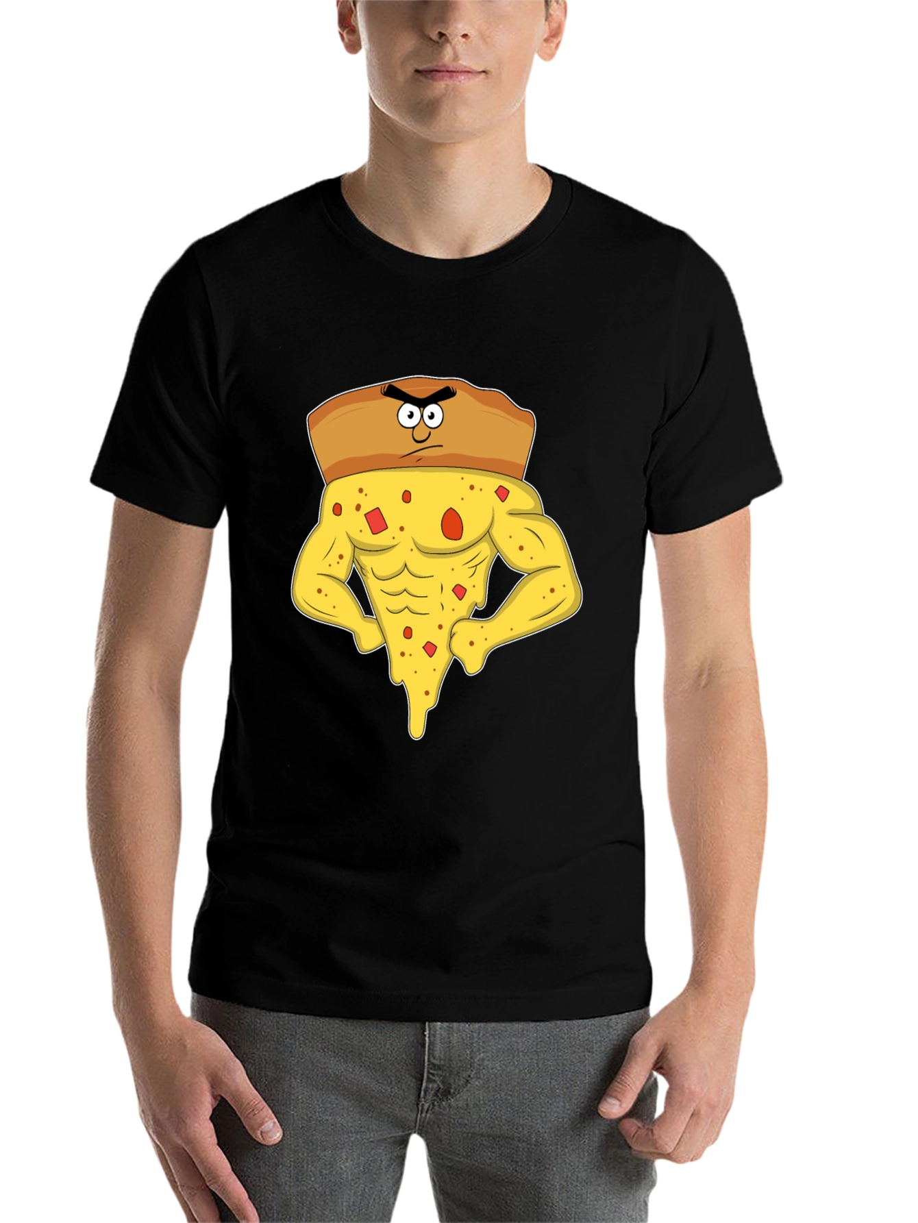 Black Muscle Slice T-Shirt - Funny Cartoon Graphic Tee view 7
