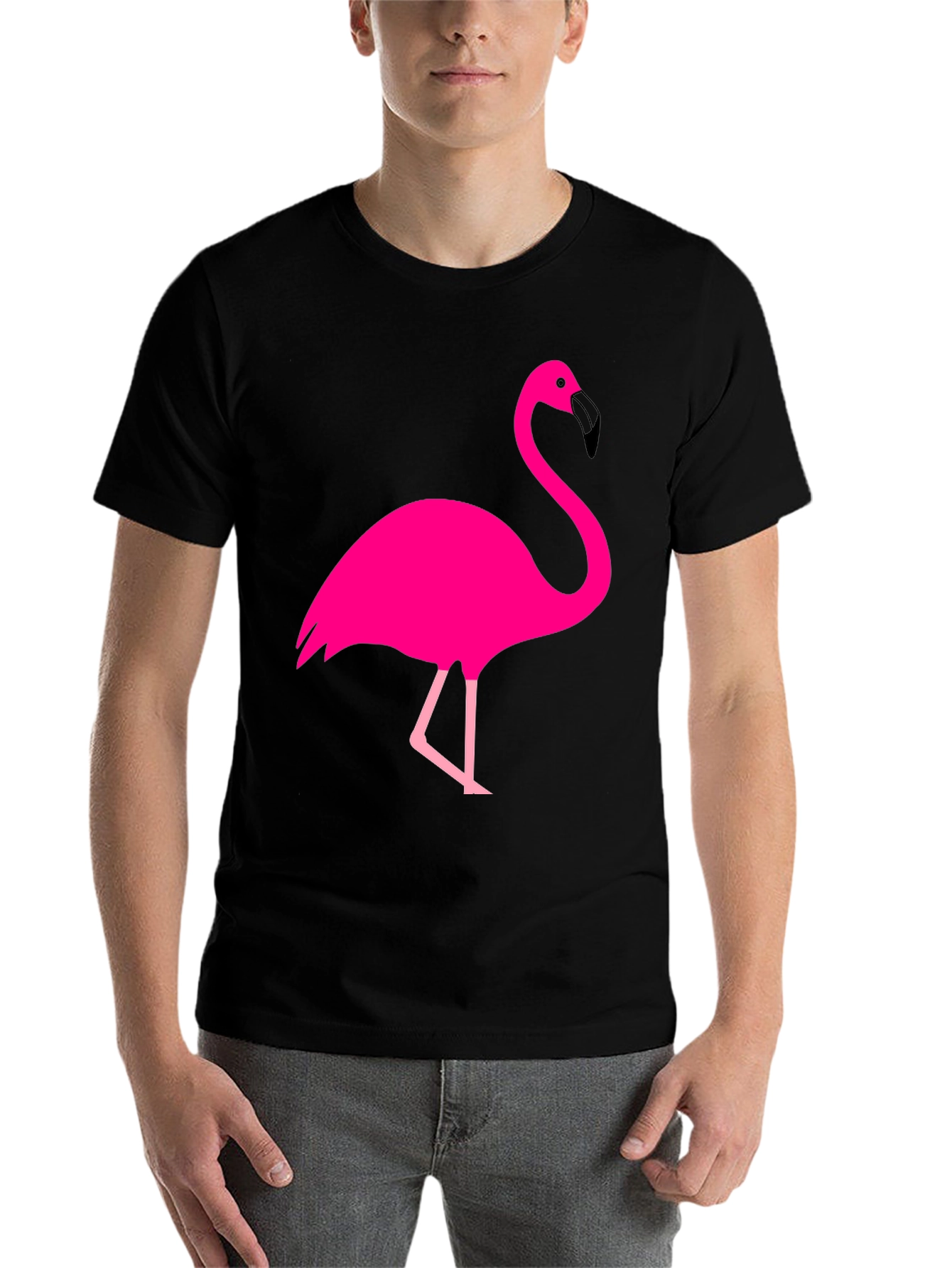 Black Fun Flamingo Graphic Tee - Black Cotton T-Shirt view 7