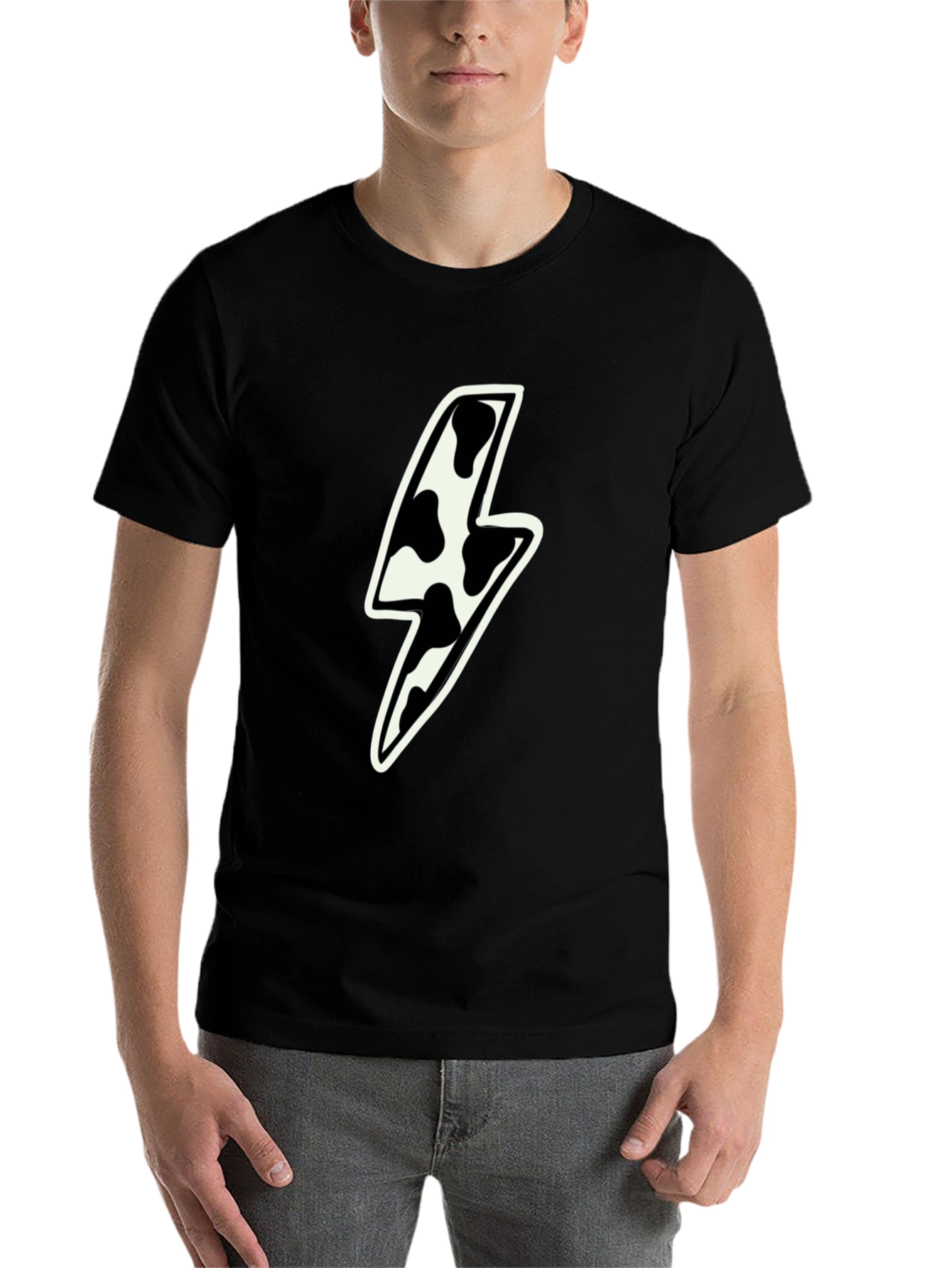 Black Cow Print Lightning Bolt Graphic Tee - Black view 7