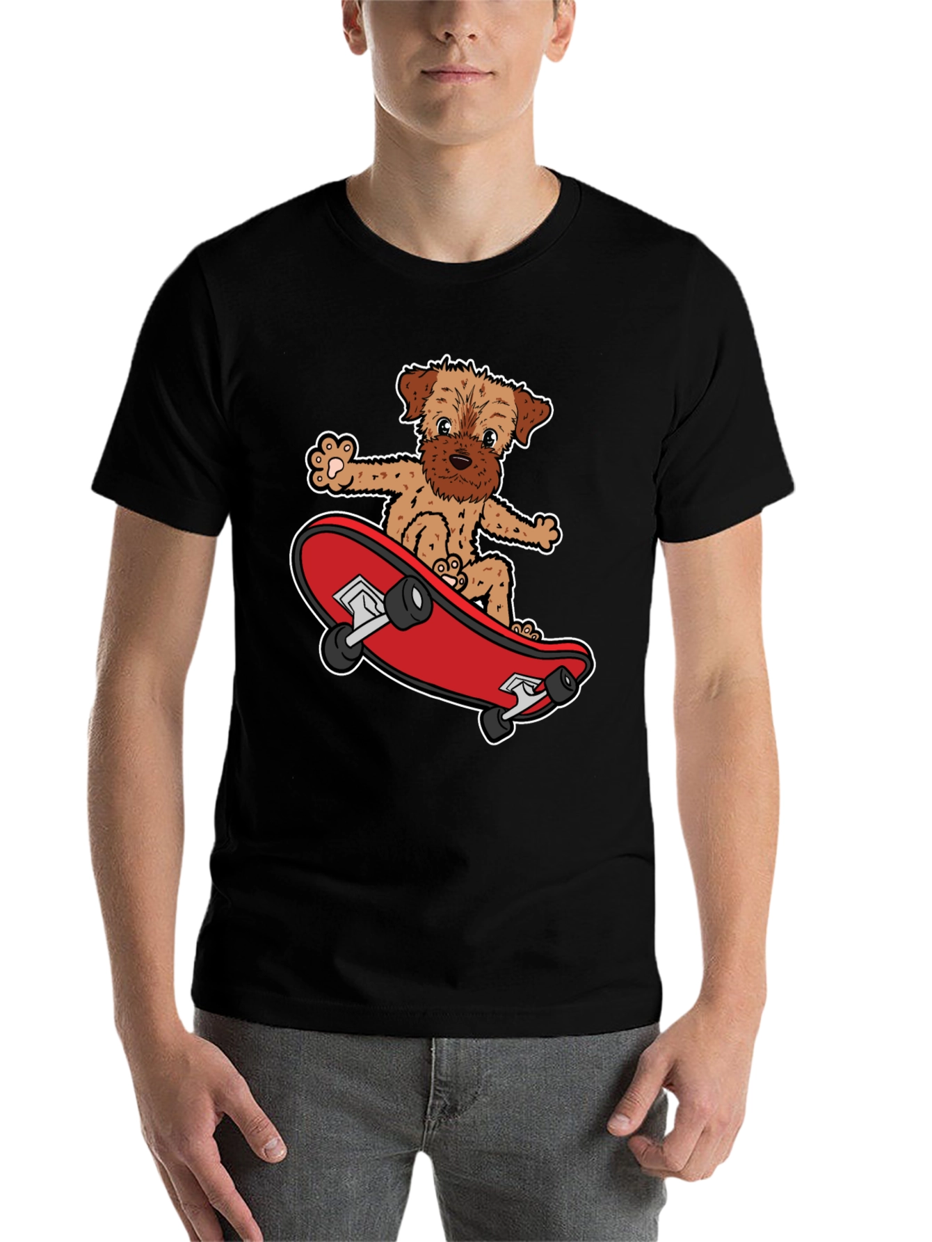 Black Dog Riding Skateboard Black Graphic T-Shirt view 7