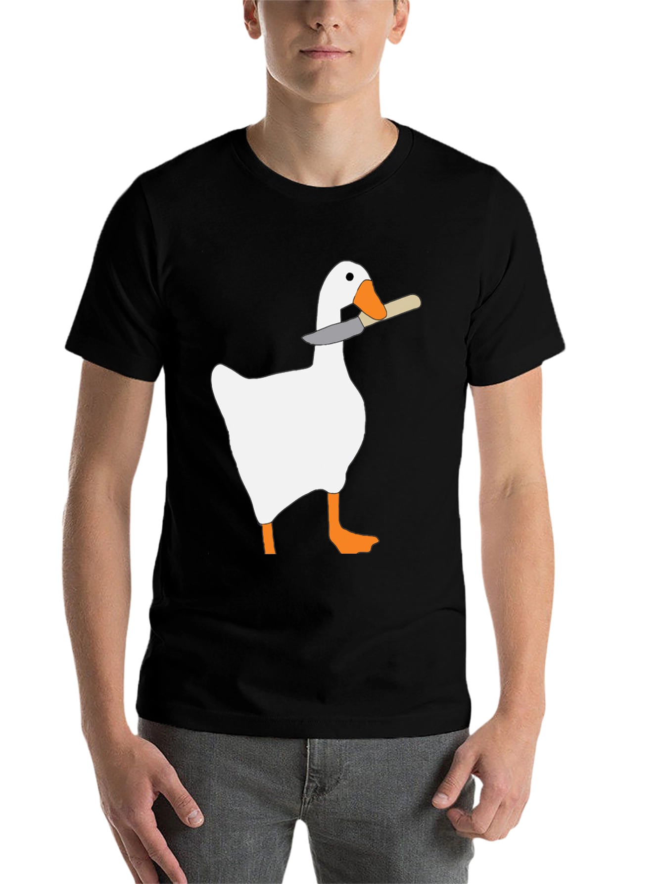 Black Goose With Knife T-Shirt - Funny Graphic Tee view 7