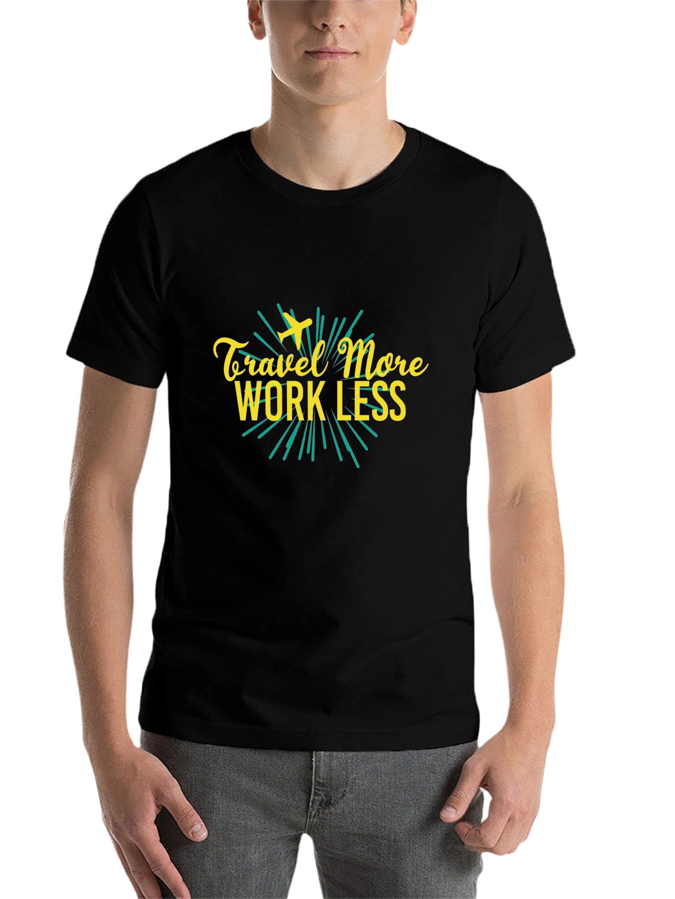 Black Travel More Work Less Graphic Tee view 7