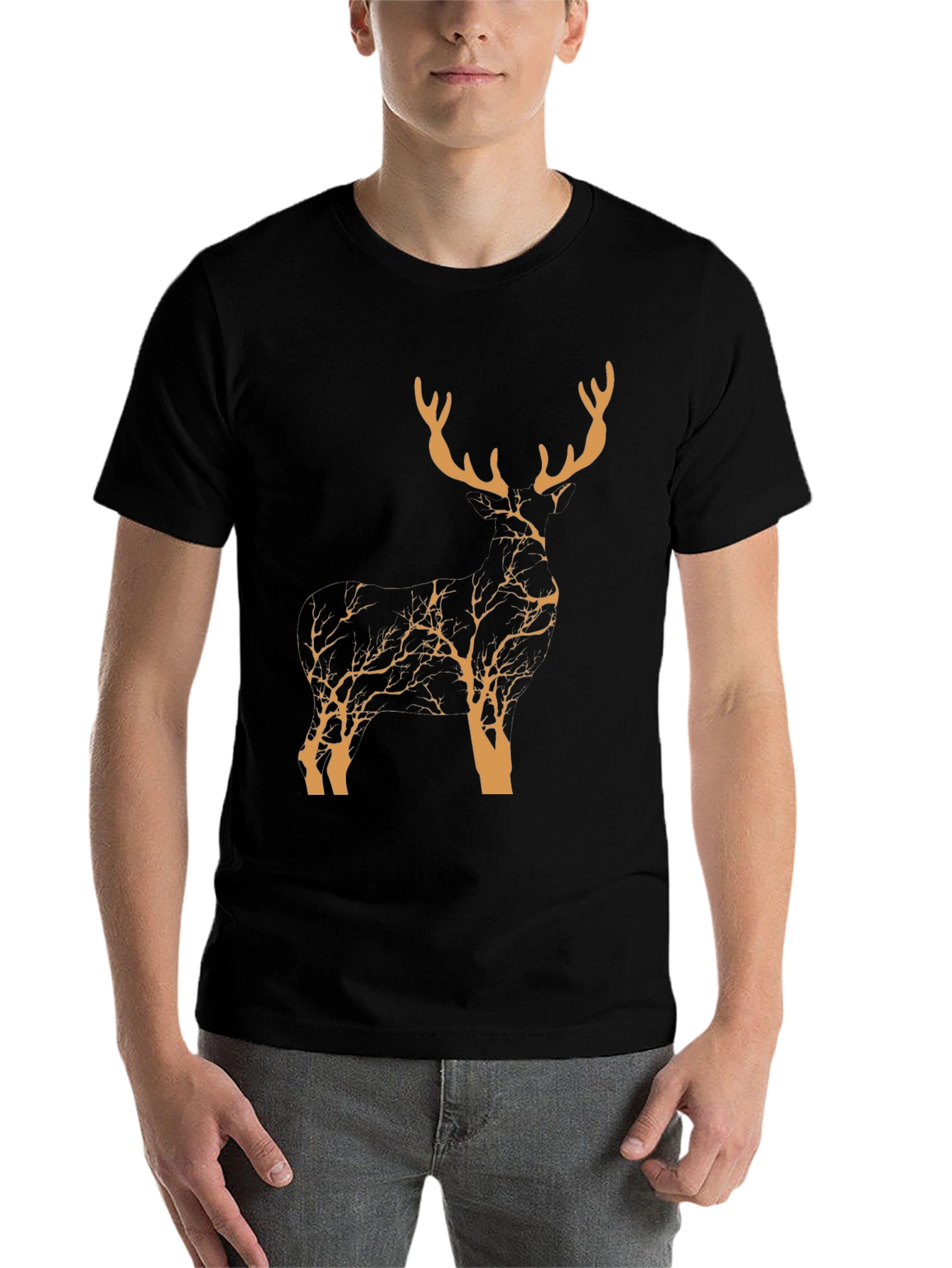 Black Stylish Deer Silhouette Graphic T-Shirt - Nature Inspired Design view 7
