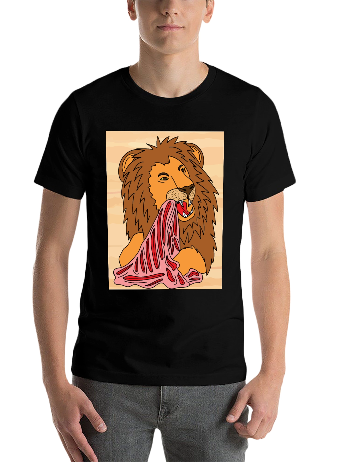 Black Lion Eating Meat Graphic Tee - Black view 7