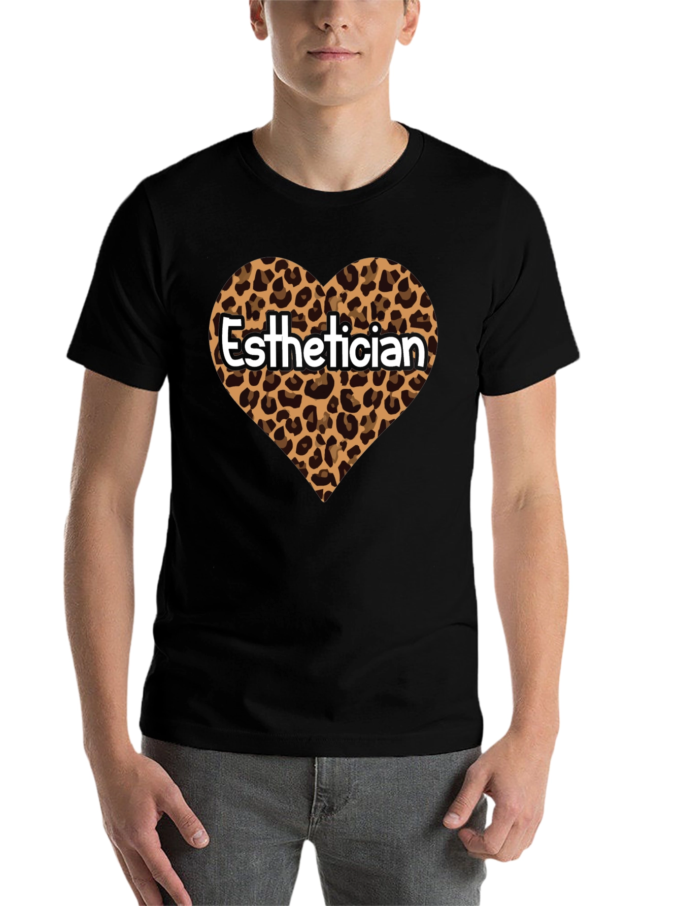 Black Esthetician Leopard Heart Graphic Tee view 7