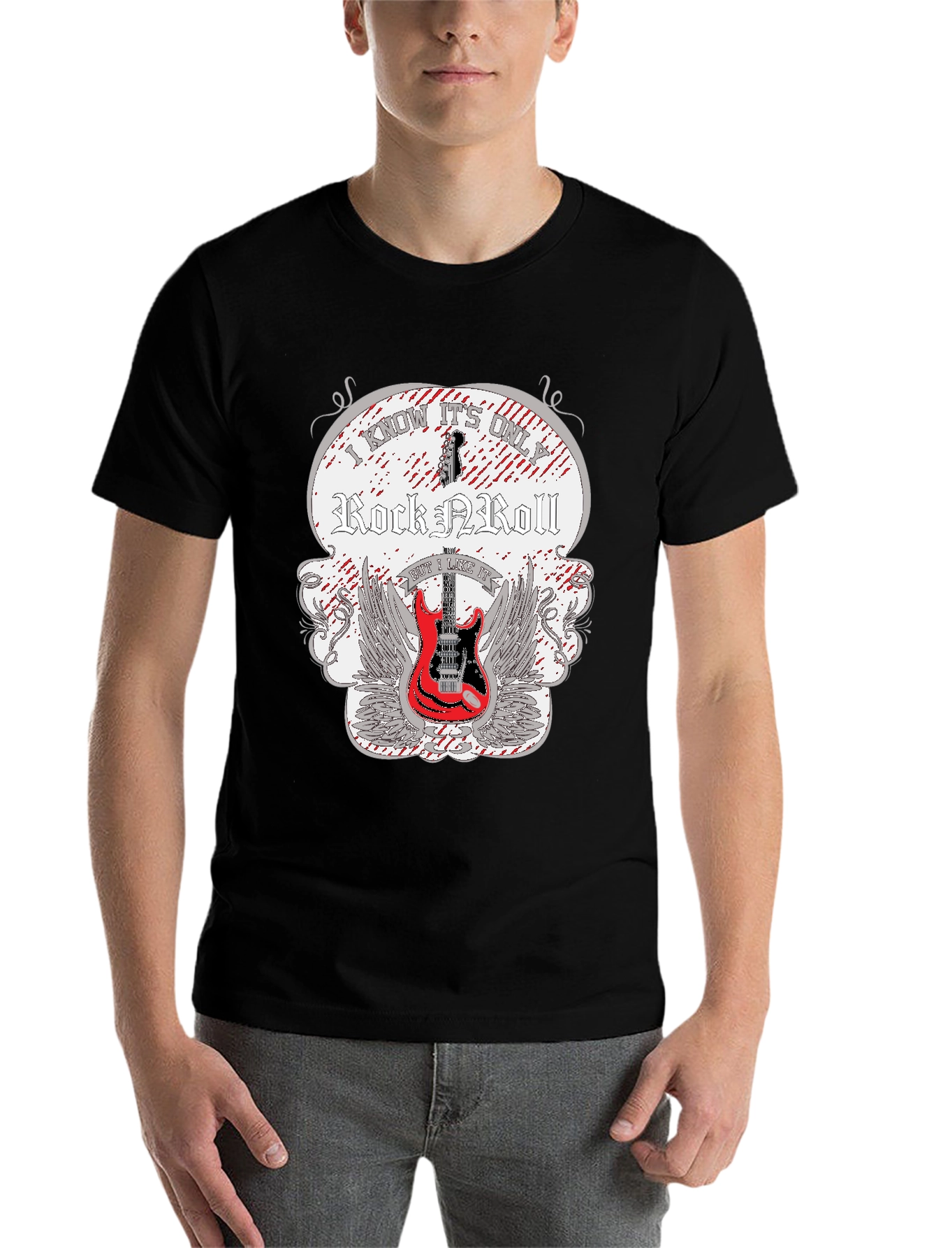 Black Rock and Roll Guitar T-Shirt view 7