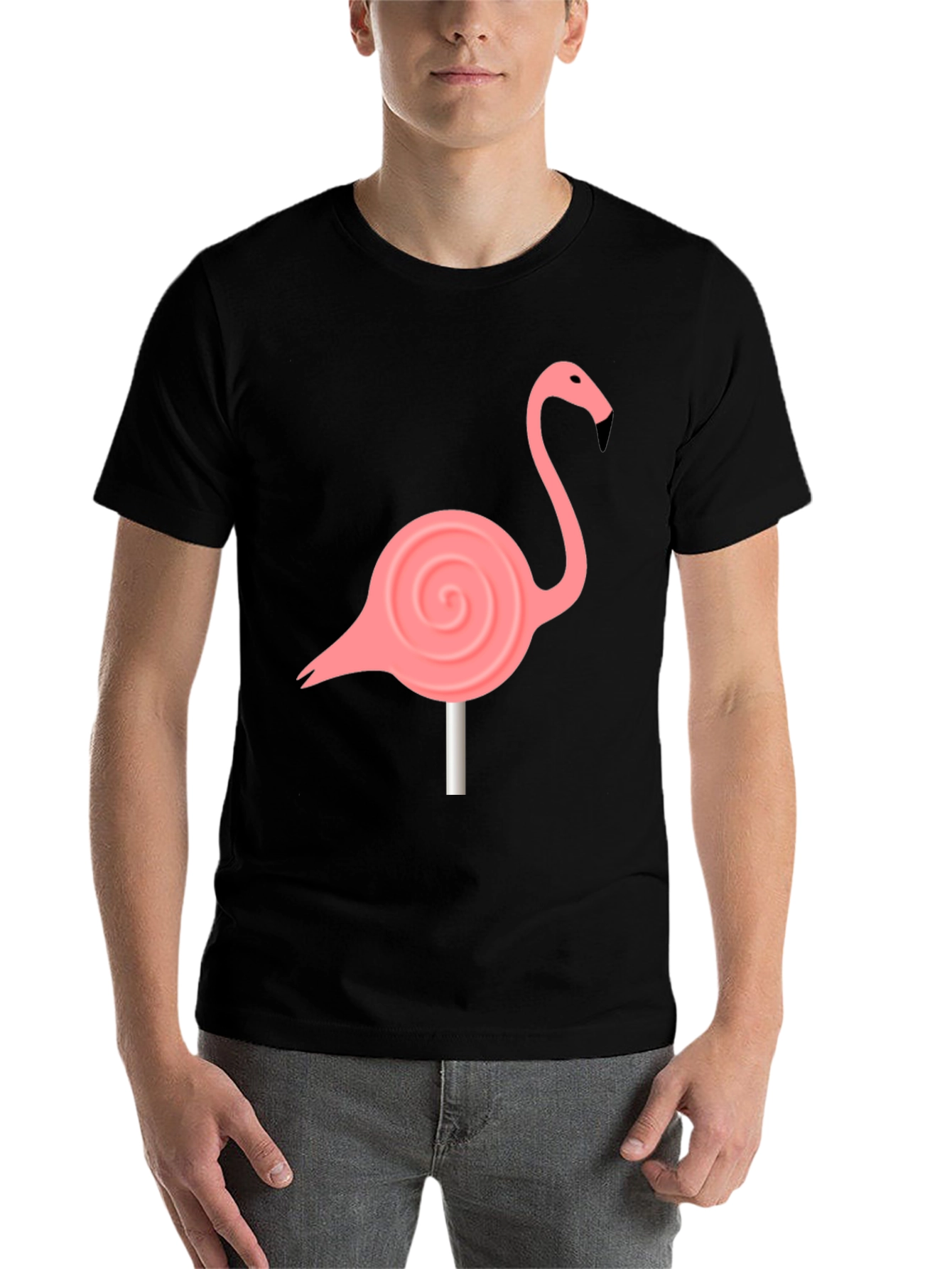 Black Flamingo Lollipop Graphic Tee - Black Cotton Blend view 7